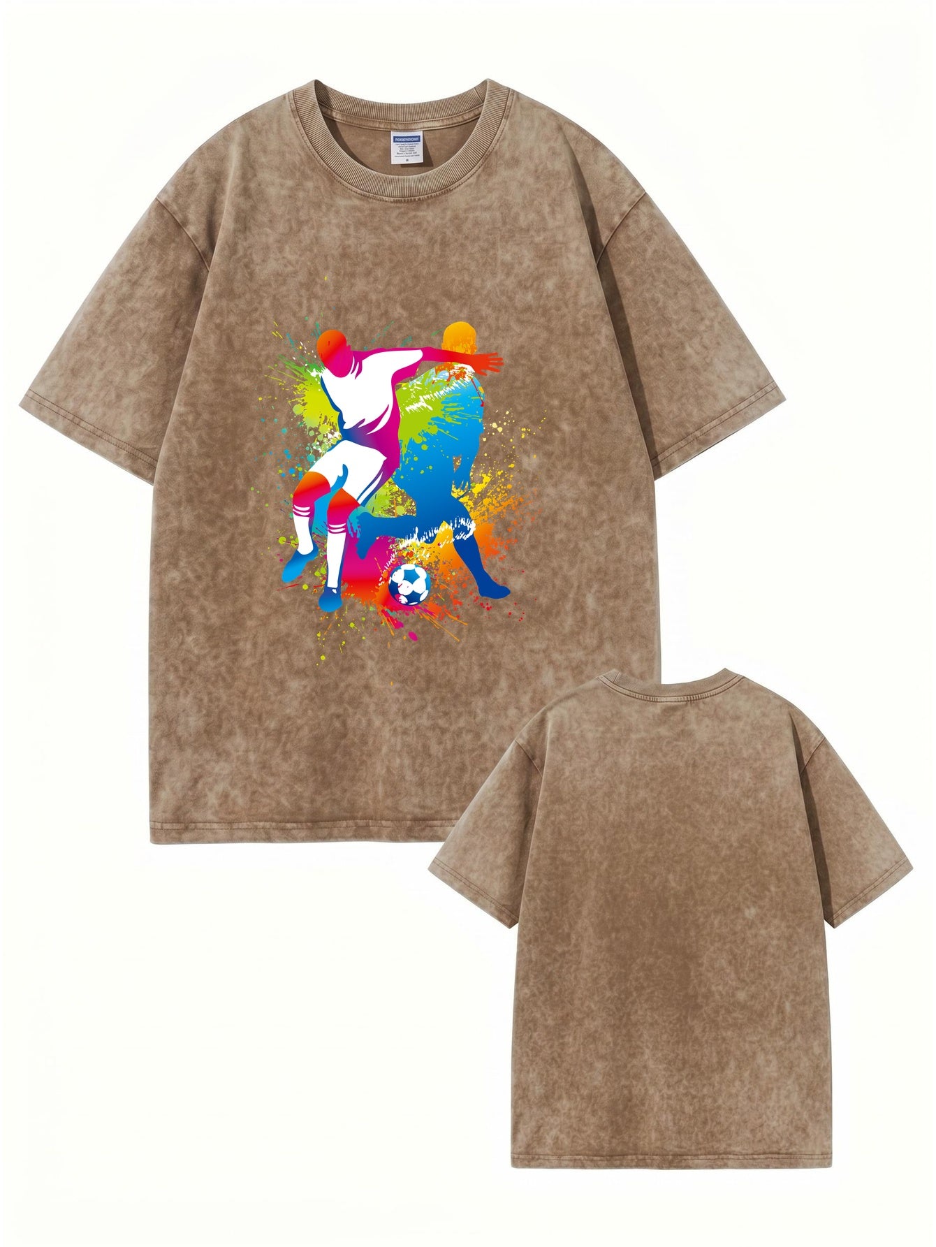 Vintage Washed Cotton Soccer Art T-Shirt - Colorful Splash Graphic Tee