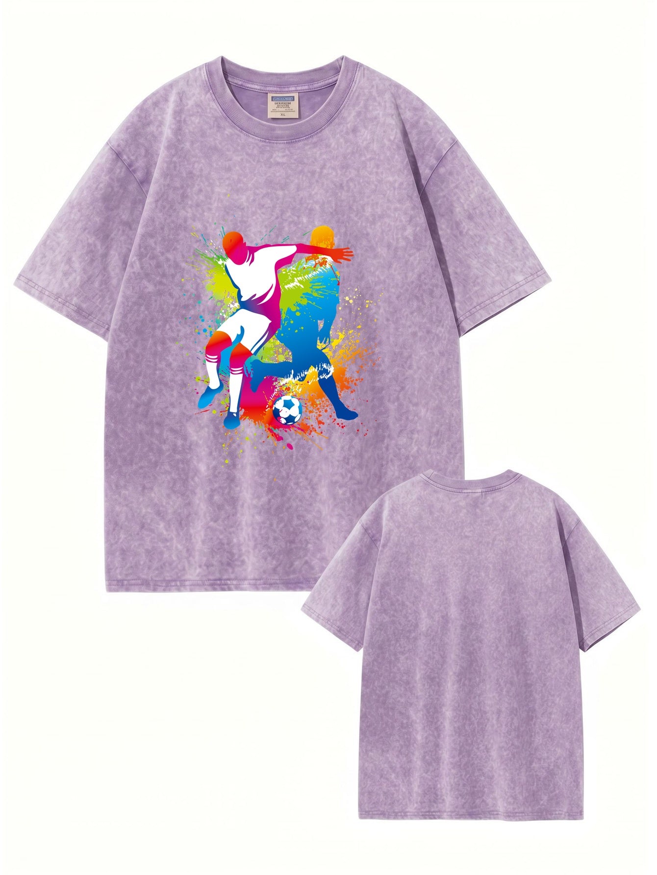 Vintage Washed Cotton Soccer Art T-Shirt - Colorful Splash Graphic Tee