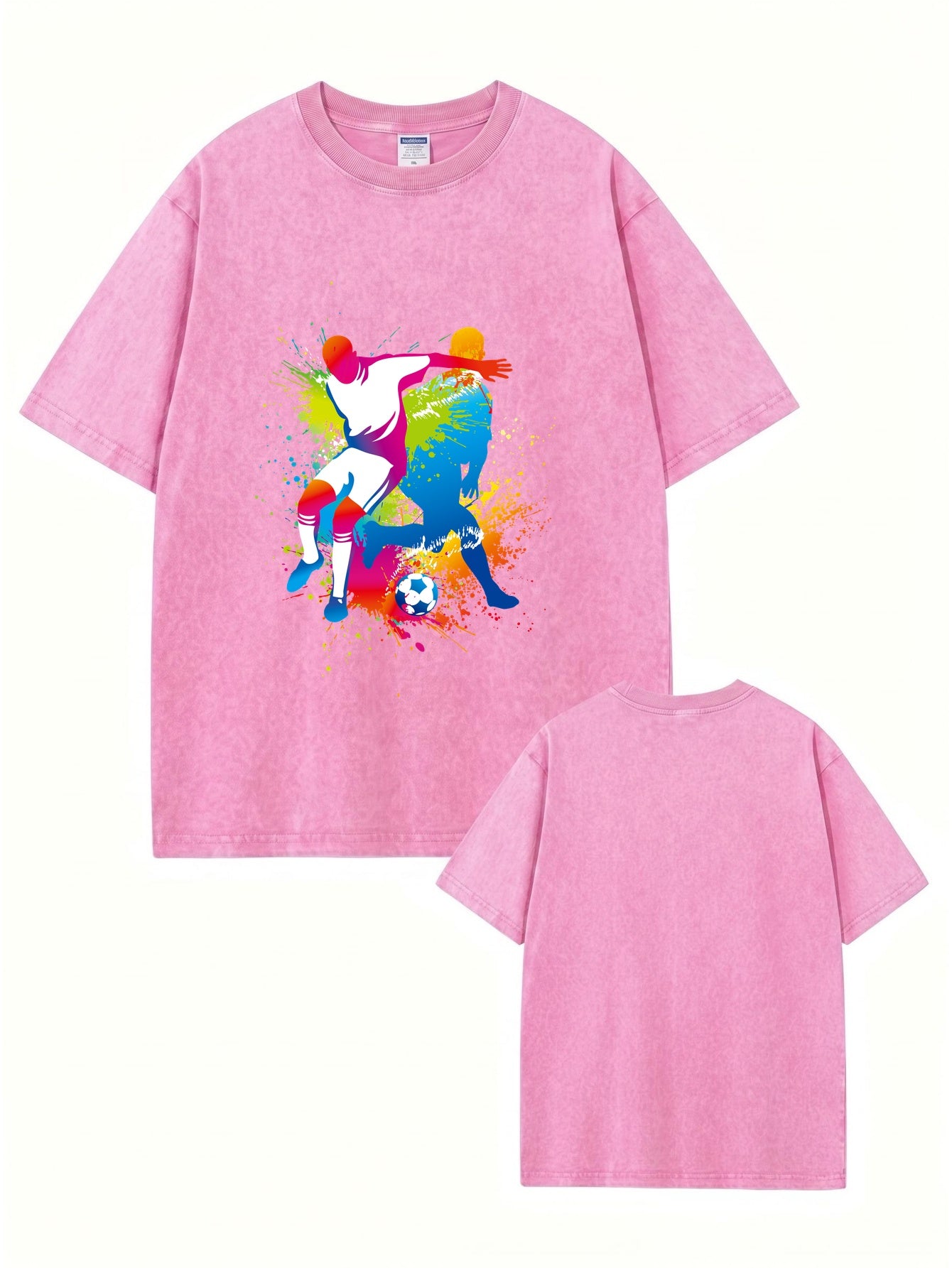Vintage Washed Cotton Soccer Art T-Shirt - Colorful Splash Graphic Tee