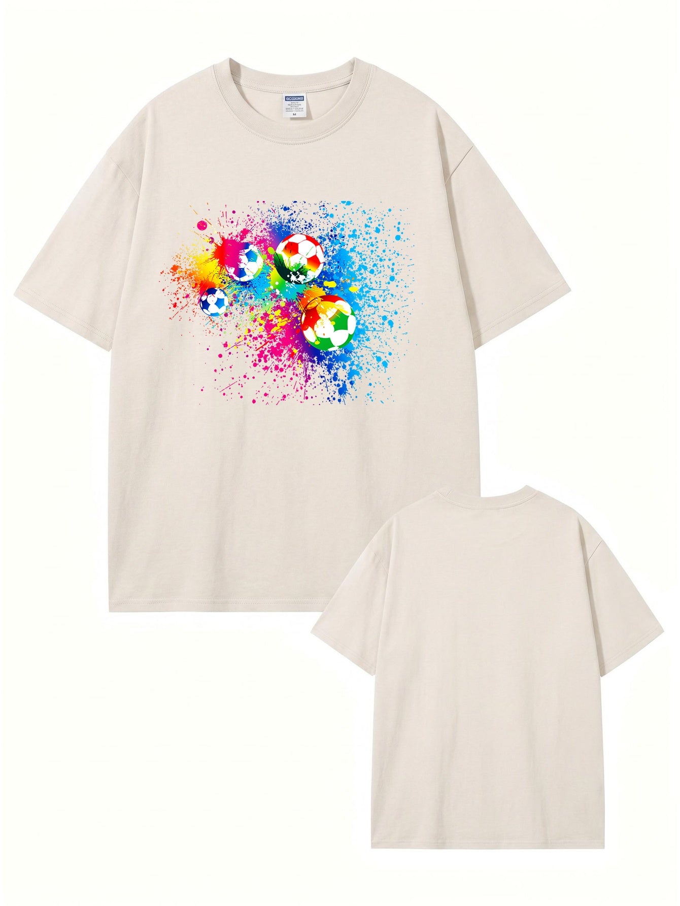 Retro Washed Cotton T-Shirt with Vibrant Colorful Soccer Ball Graphic Print