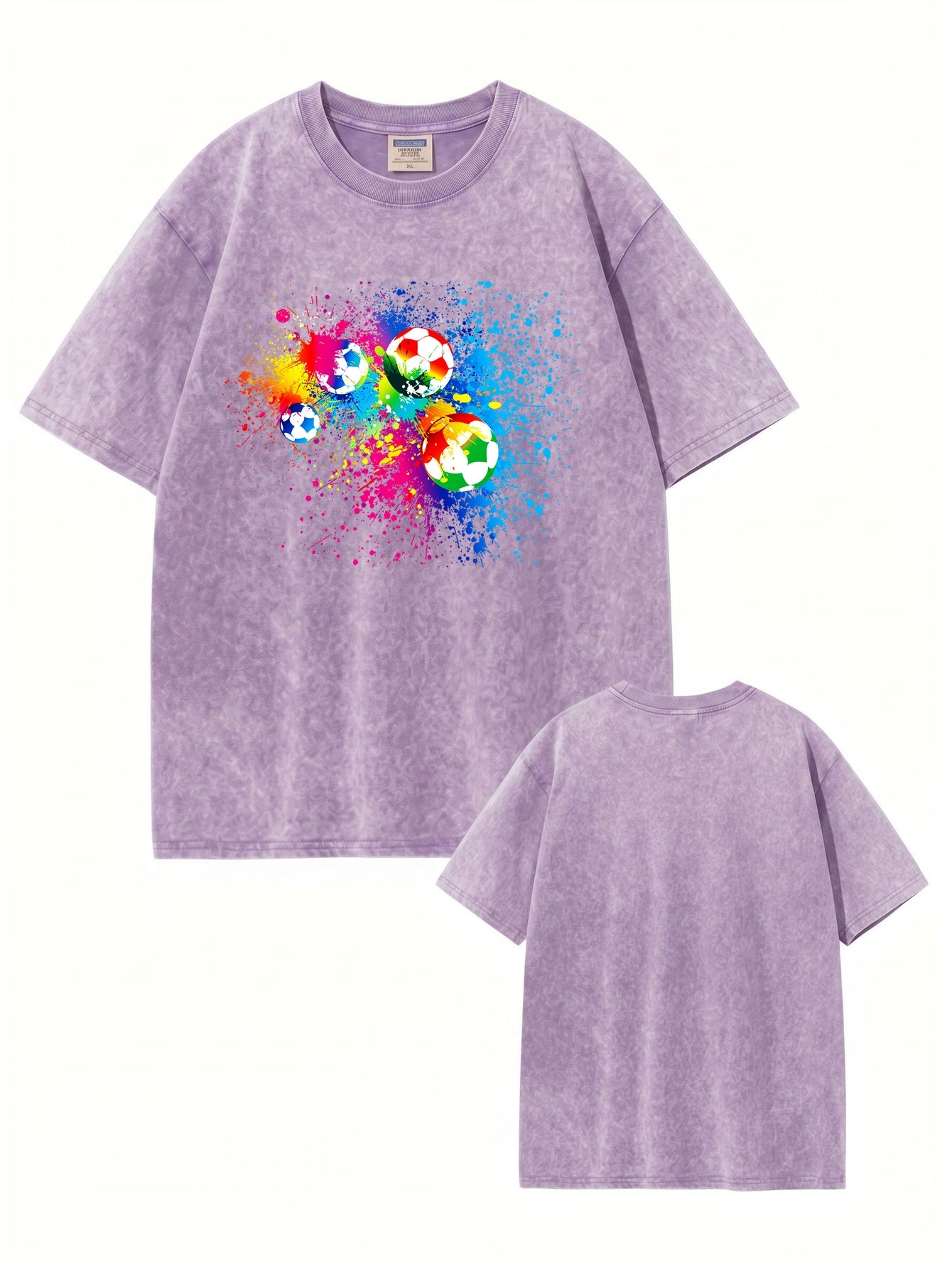 Retro Washed Cotton T-Shirt with Vibrant Colorful Soccer Ball Graphic Print