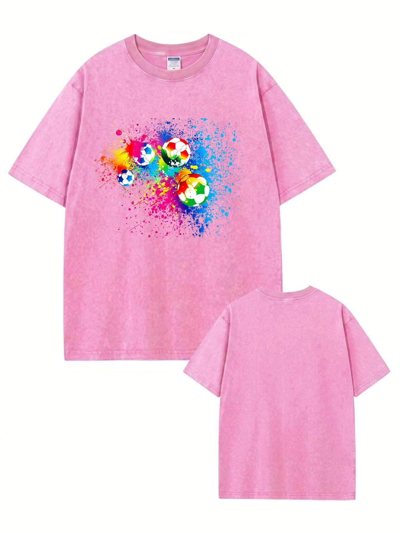 Retro Washed Cotton T-Shirt with Vibrant Colorful Soccer Ball Graphic Print