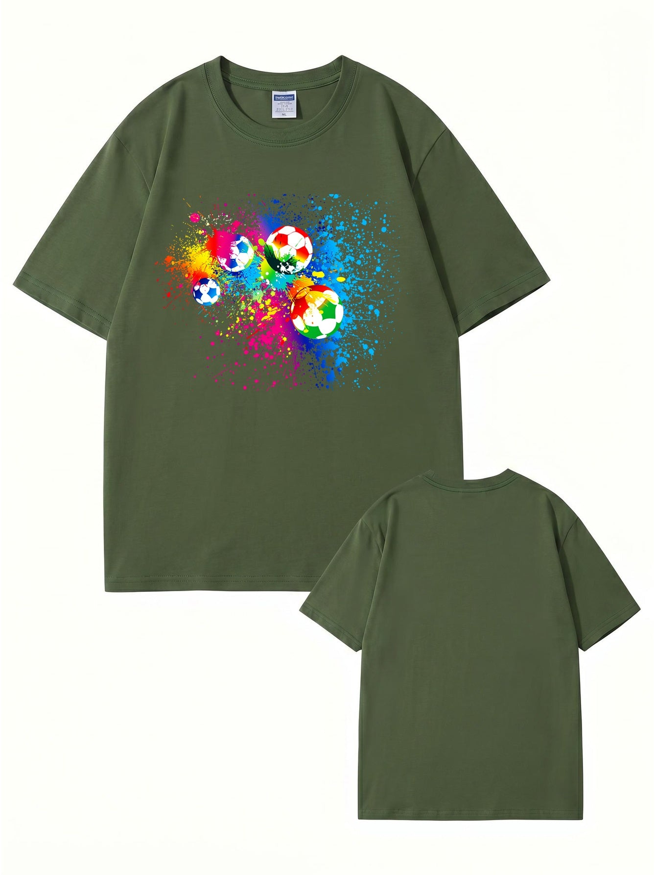 Vibrant Watercolor Soccer Ball Graphic Print T-Shirt