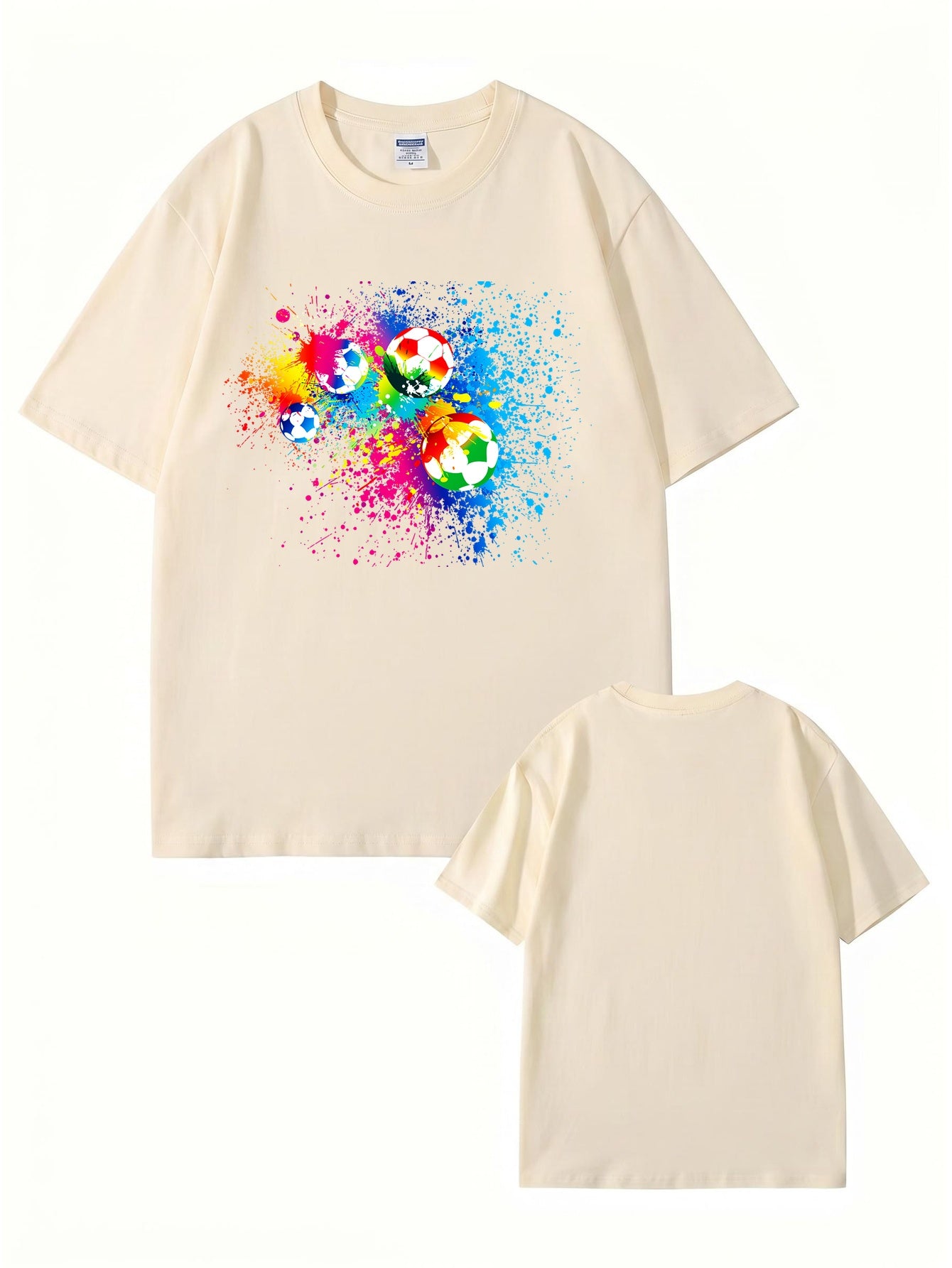 Vibrant Watercolor Soccer Ball Graphic Print T-Shirt