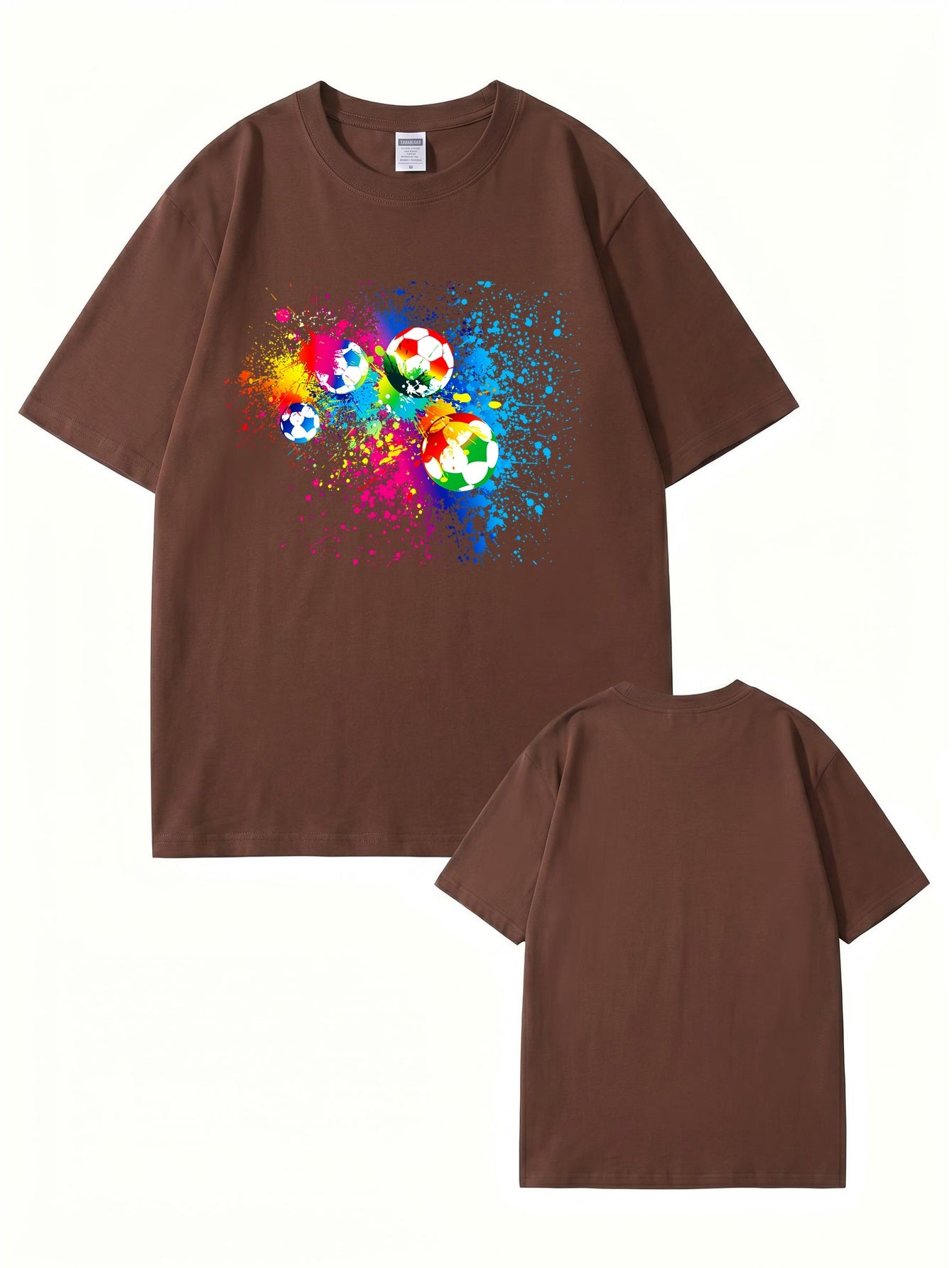Vibrant Watercolor Soccer Ball Graphic Print T-Shirt