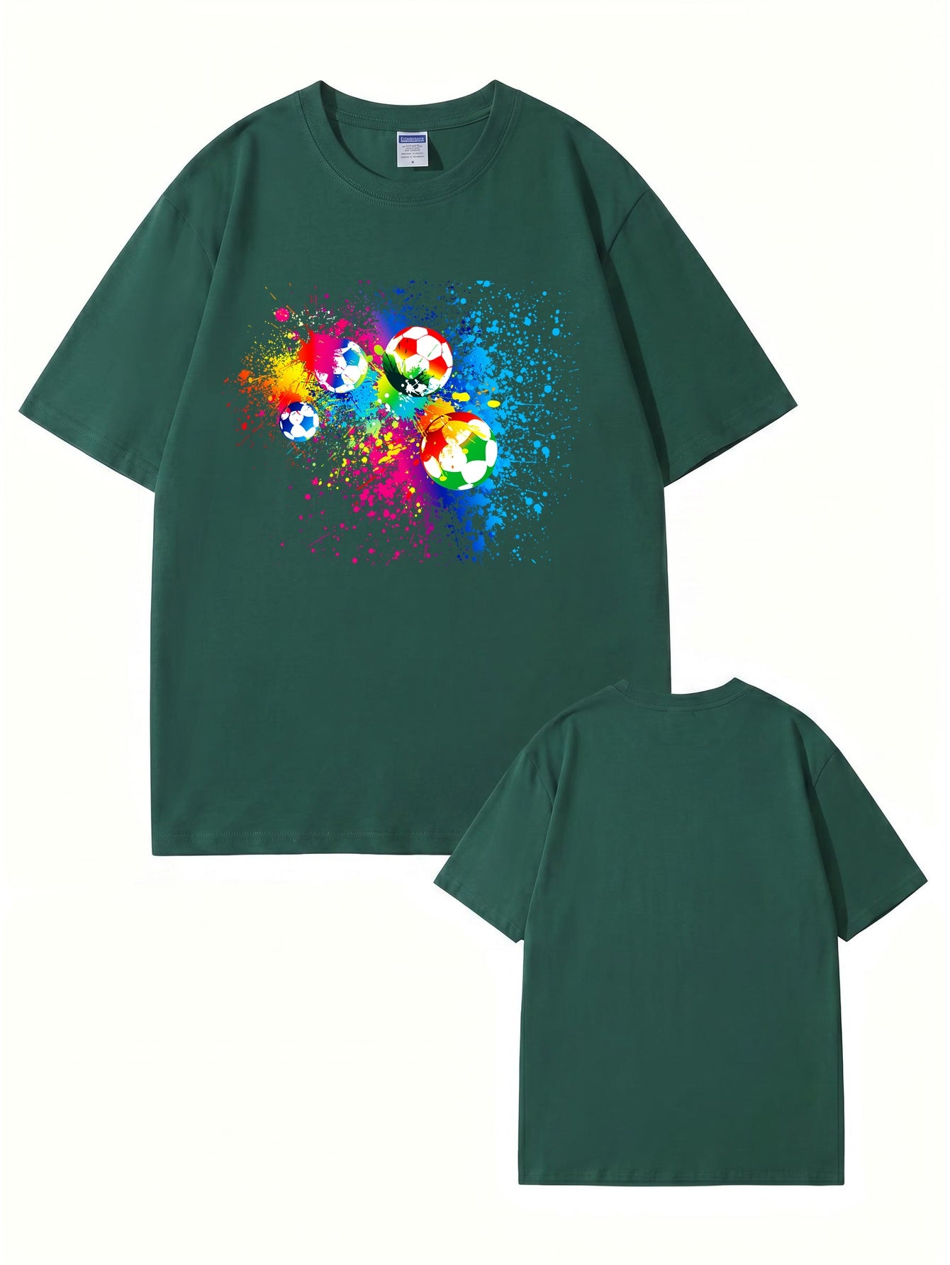 Vibrant Watercolor Soccer Ball Graphic Print T-Shirt