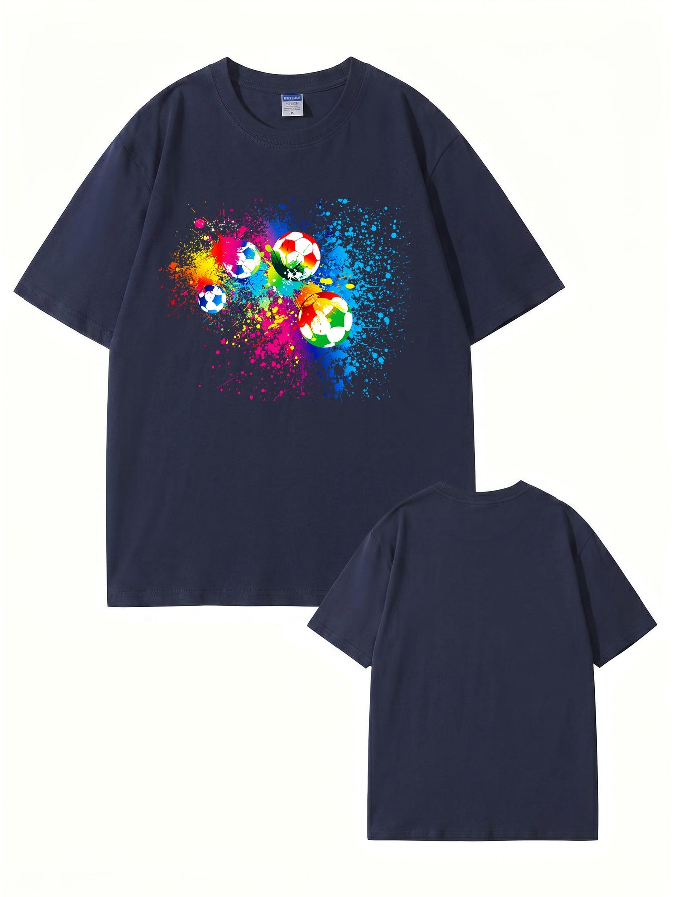Vibrant Watercolor Soccer Ball Graphic Print T-Shirt