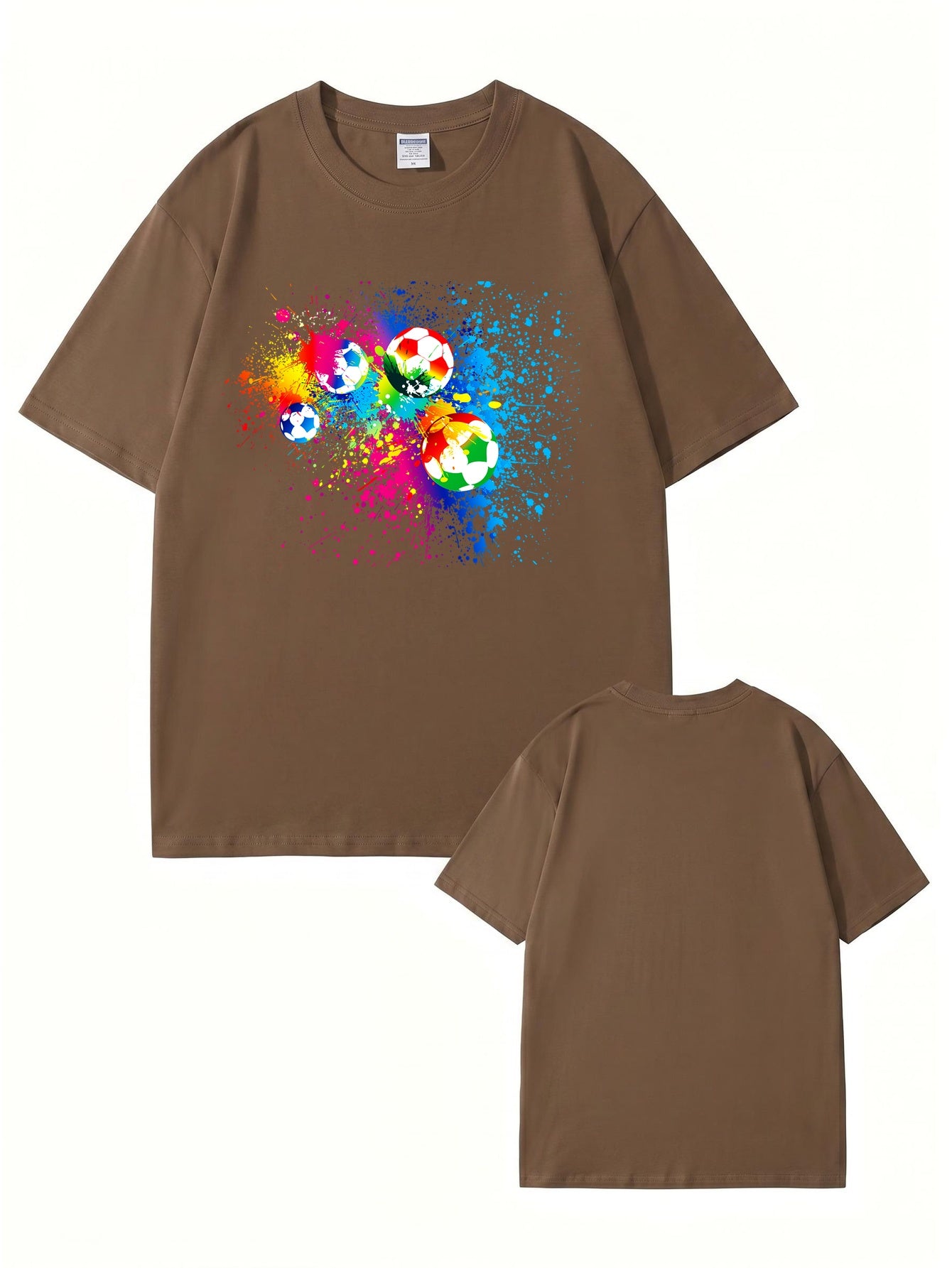 Vibrant Watercolor Soccer Ball Graphic Print T-Shirt