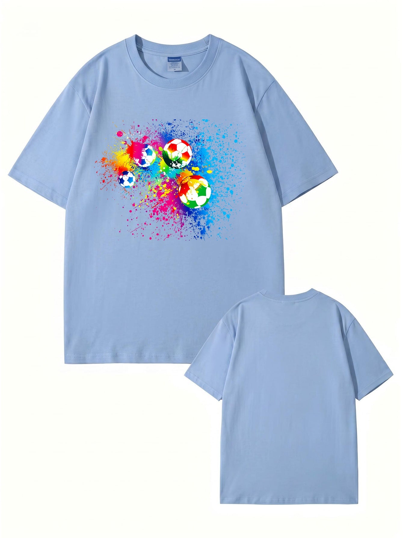 Vibrant Watercolor Soccer Ball Graphic Print T-Shirt