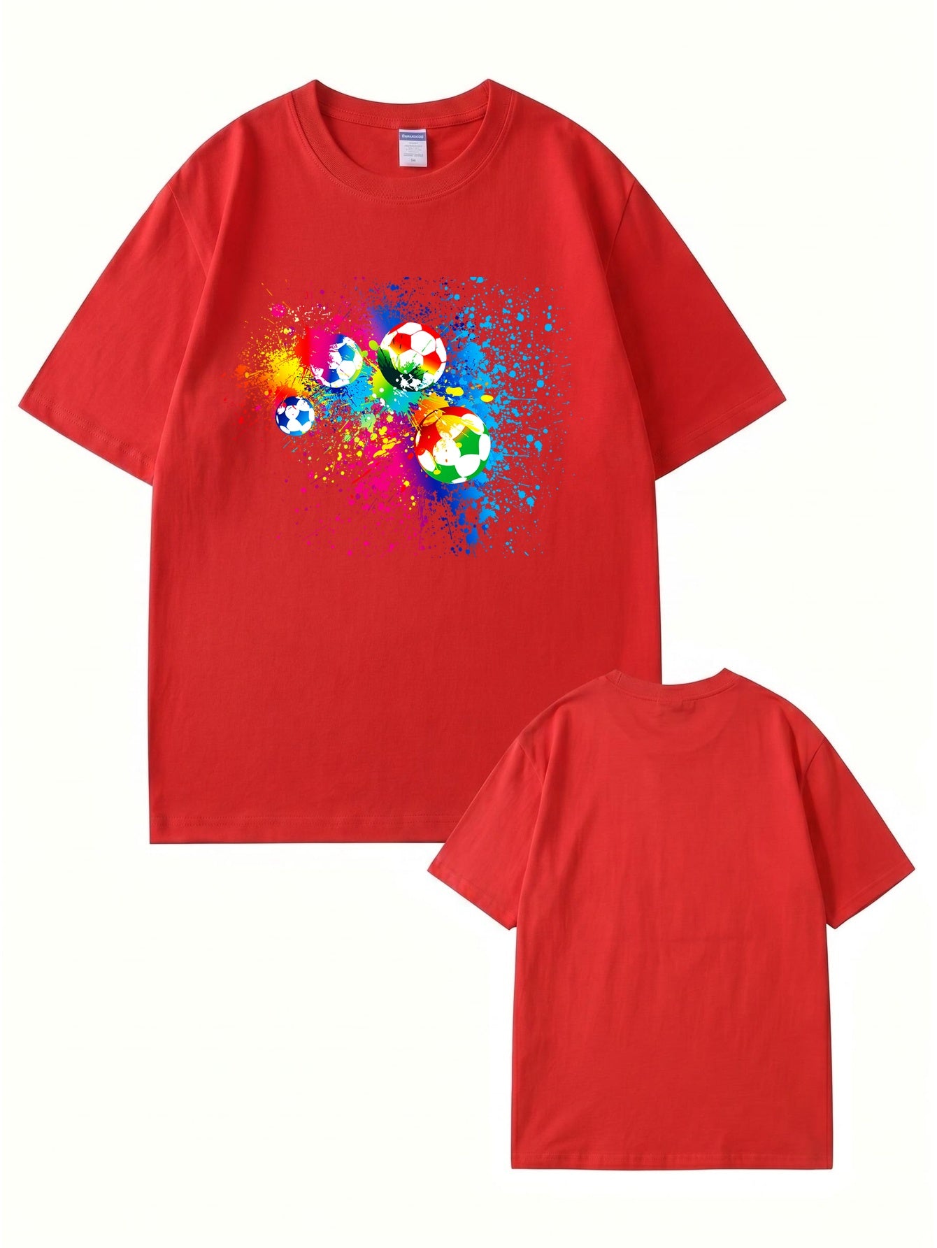 Vibrant Watercolor Soccer Ball Graphic Print T-Shirt