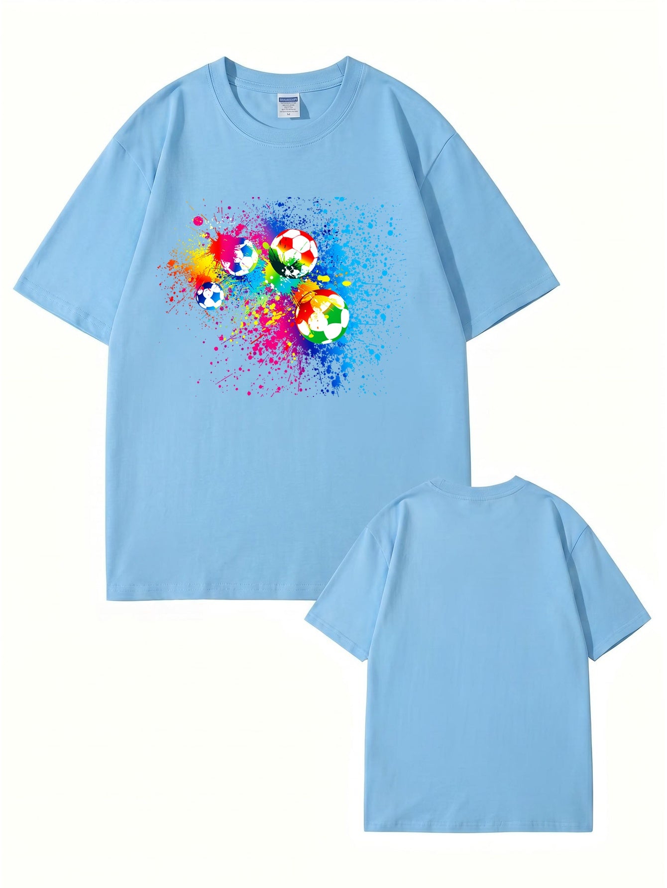 Vibrant Watercolor Soccer Ball Graphic Print T-Shirt