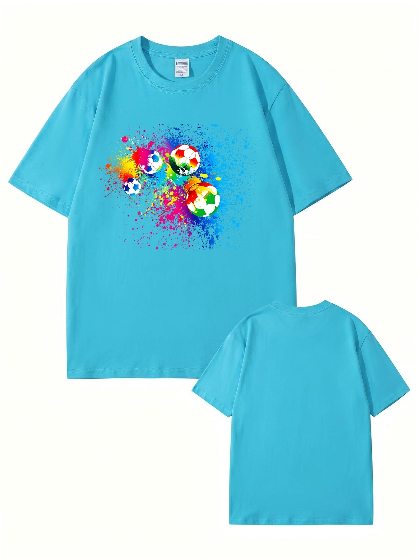 Vibrant Watercolor Soccer Ball Graphic Print T-Shirt