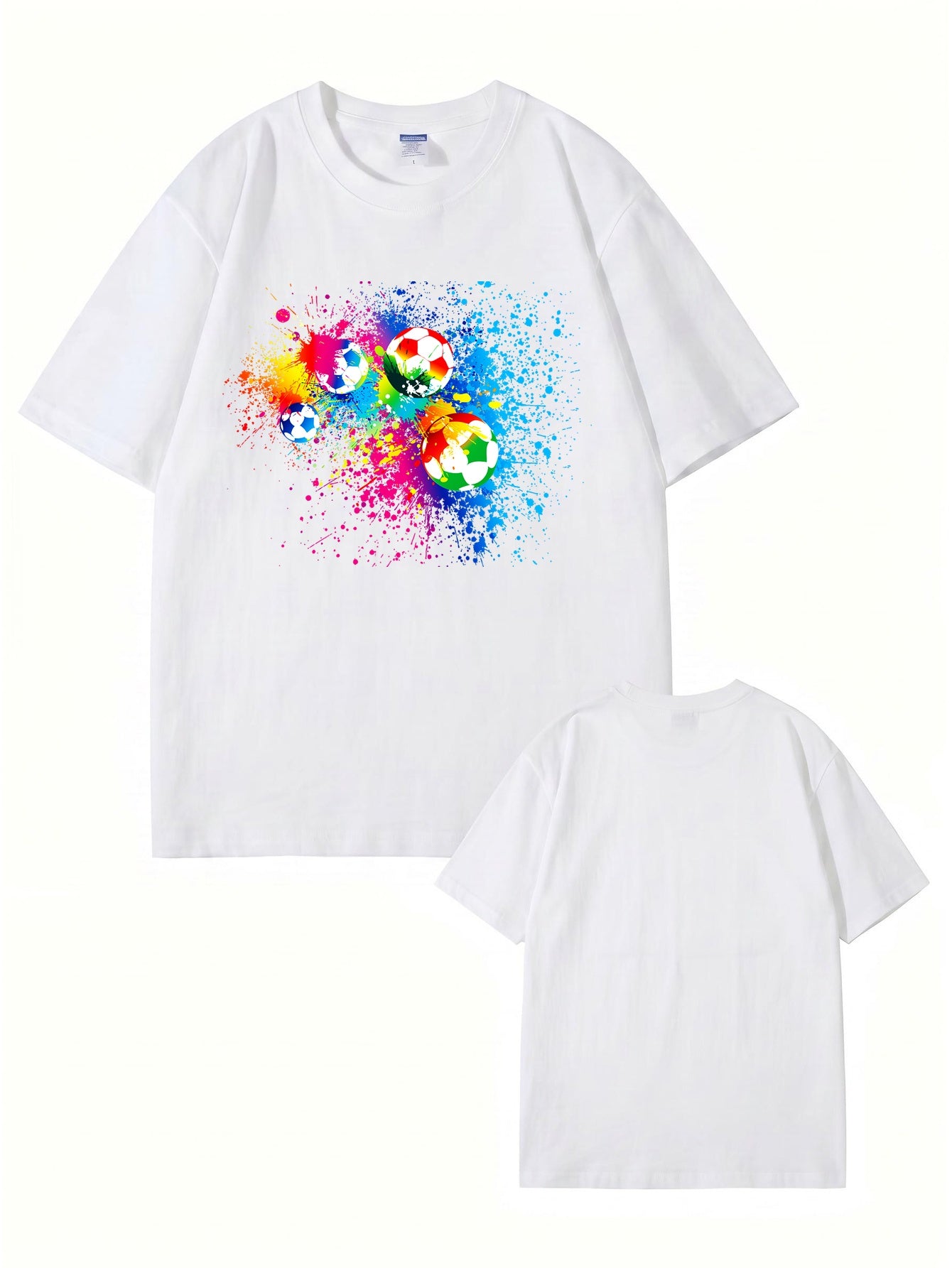 Vibrant Watercolor Soccer Ball Graphic Print T-Shirt