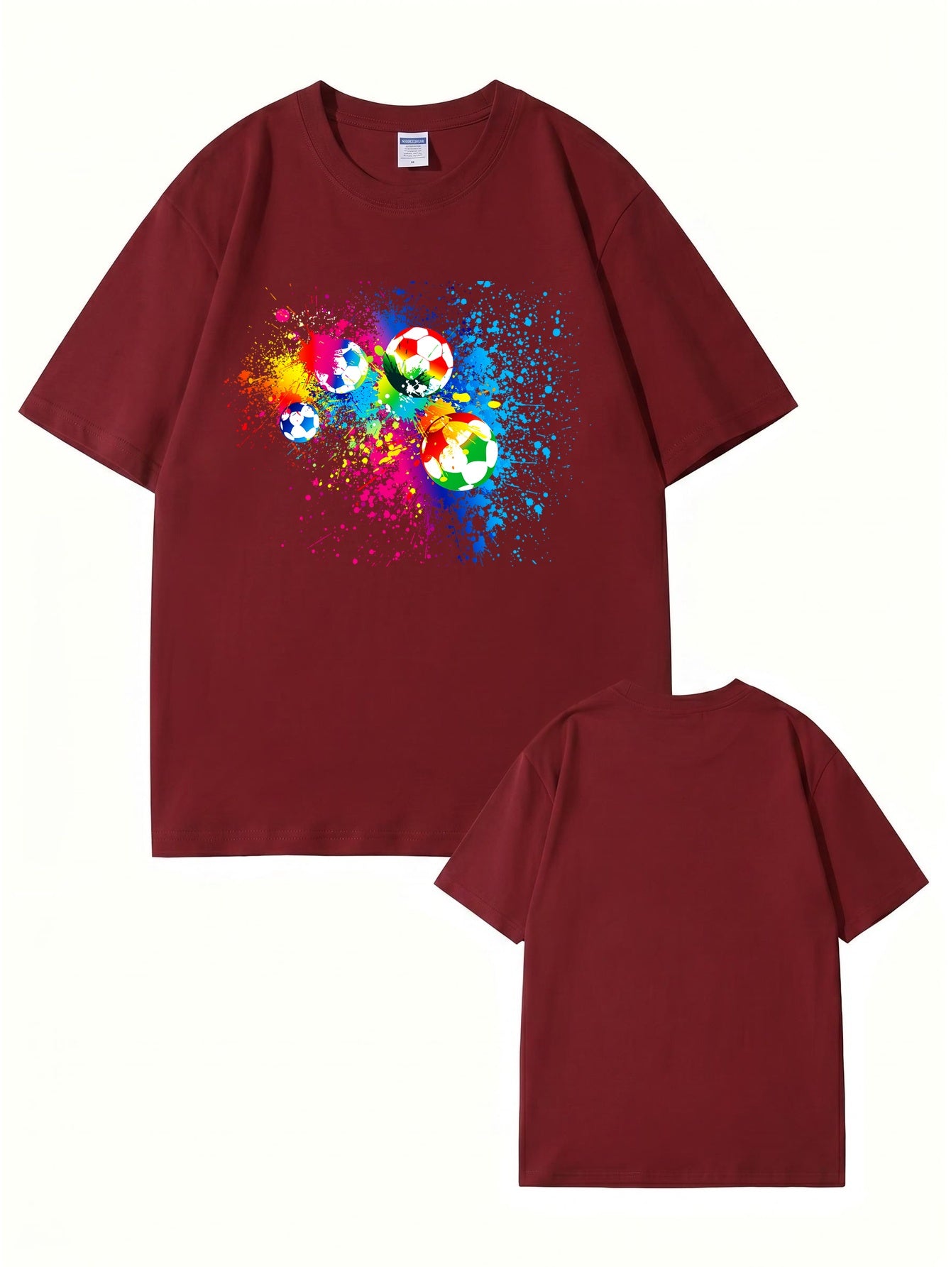 Vibrant Watercolor Soccer Ball Graphic Print T-Shirt