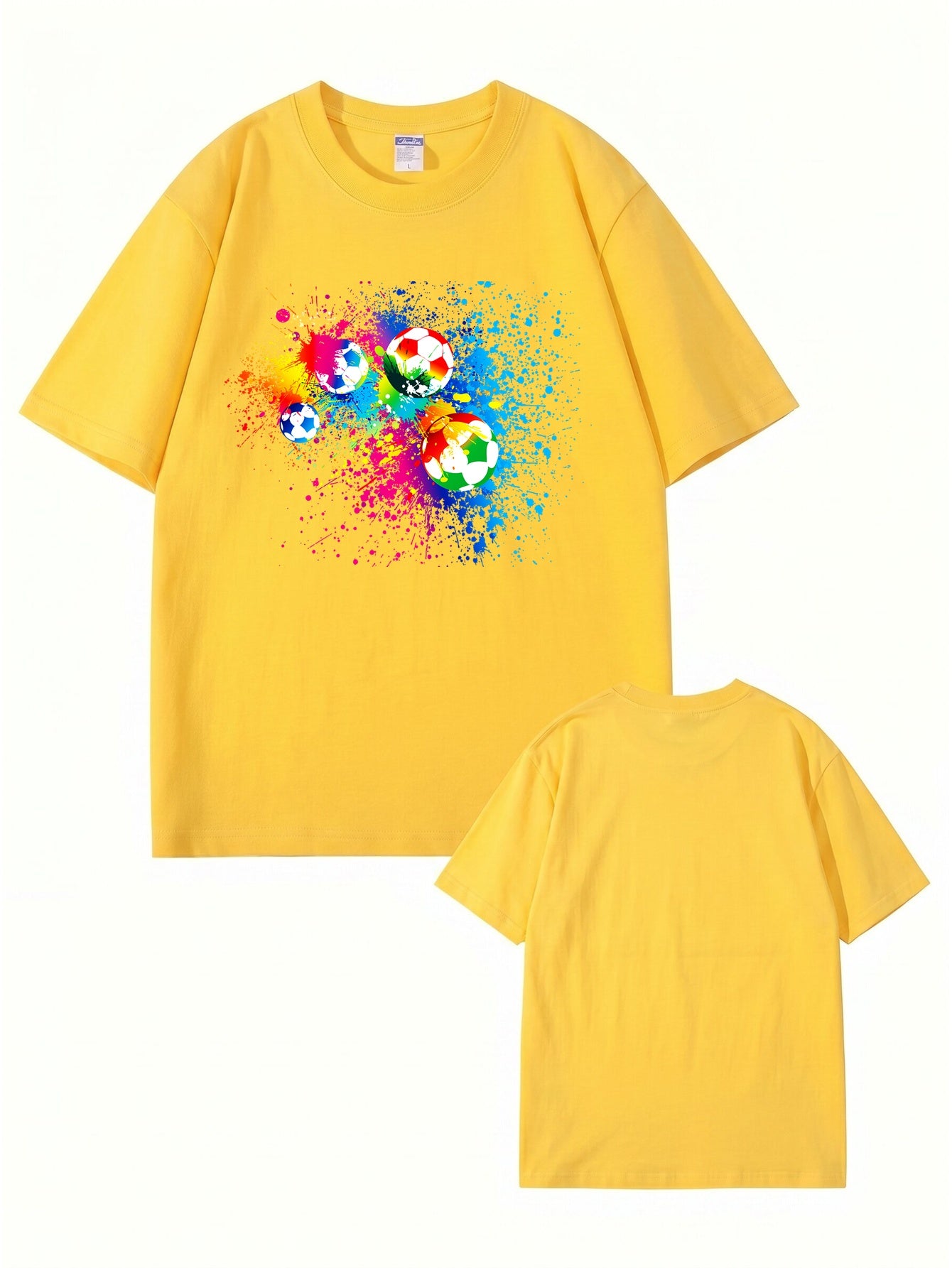 Vibrant Watercolor Soccer Ball Graphic Print T-Shirt