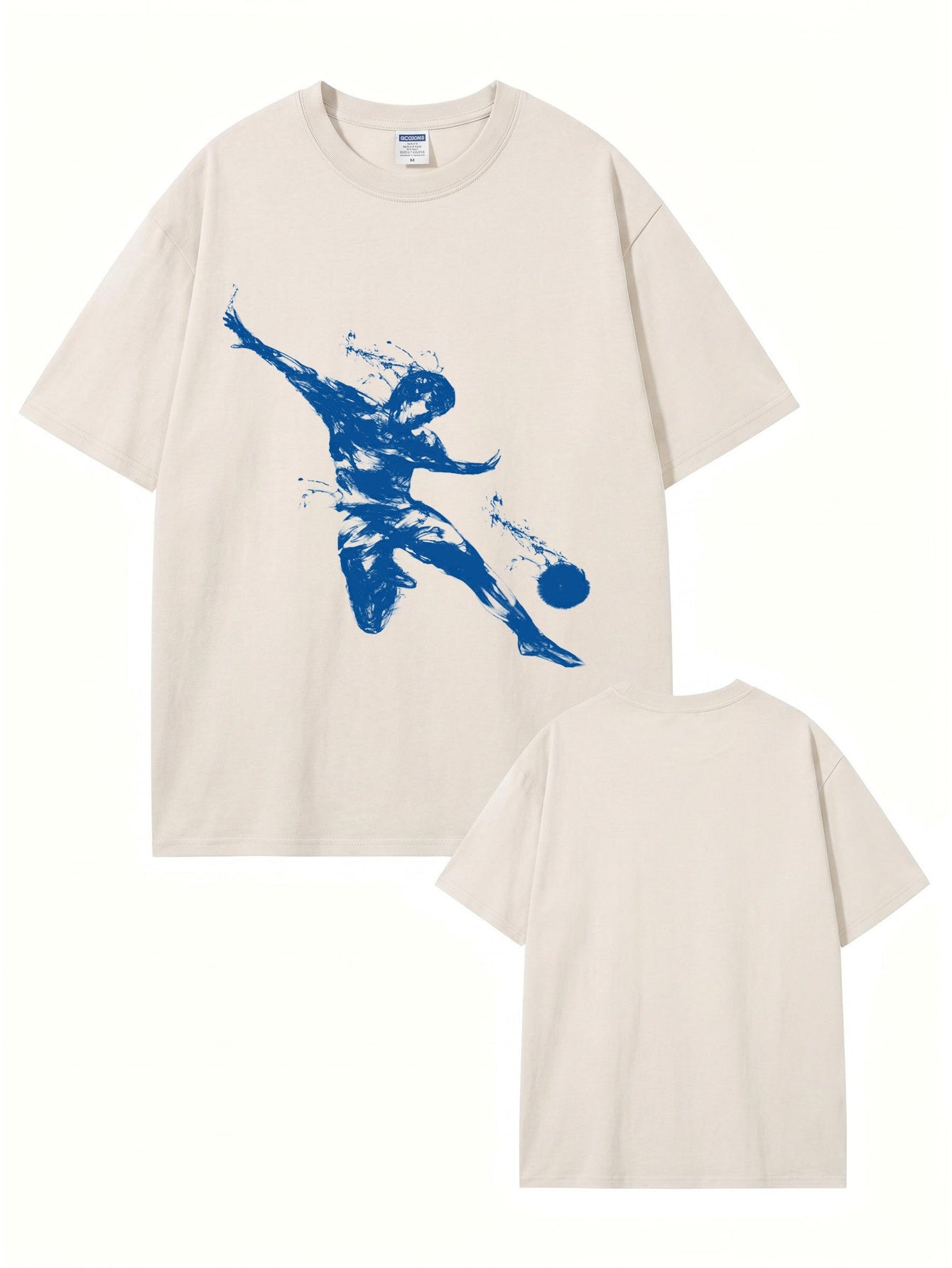Vintage Washed Oversized T-Shirt with Dynamic Soccer Player Graphic Print
