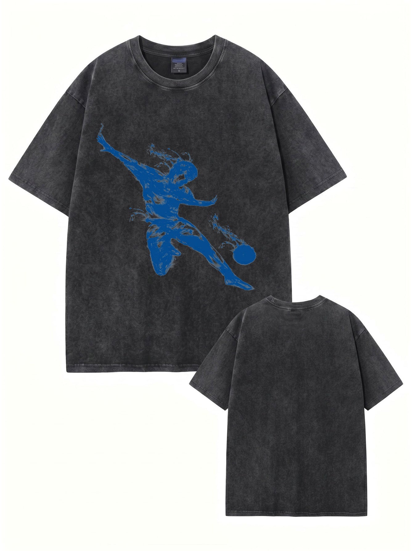 Vintage Washed Oversized T-Shirt with Dynamic Soccer Player Graphic Print