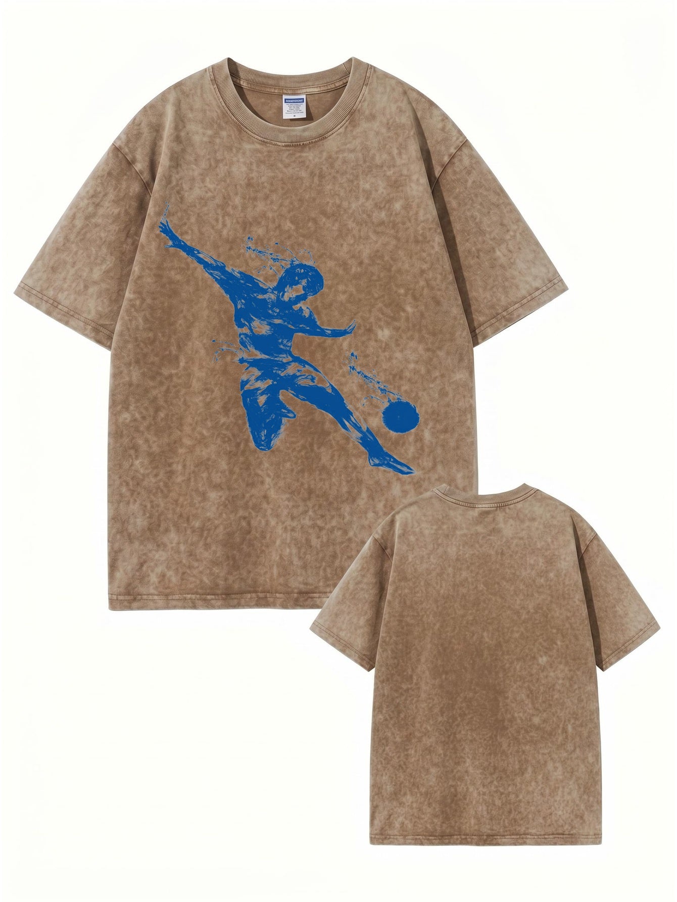 Vintage Washed Oversized T-Shirt with Dynamic Soccer Player Graphic Print