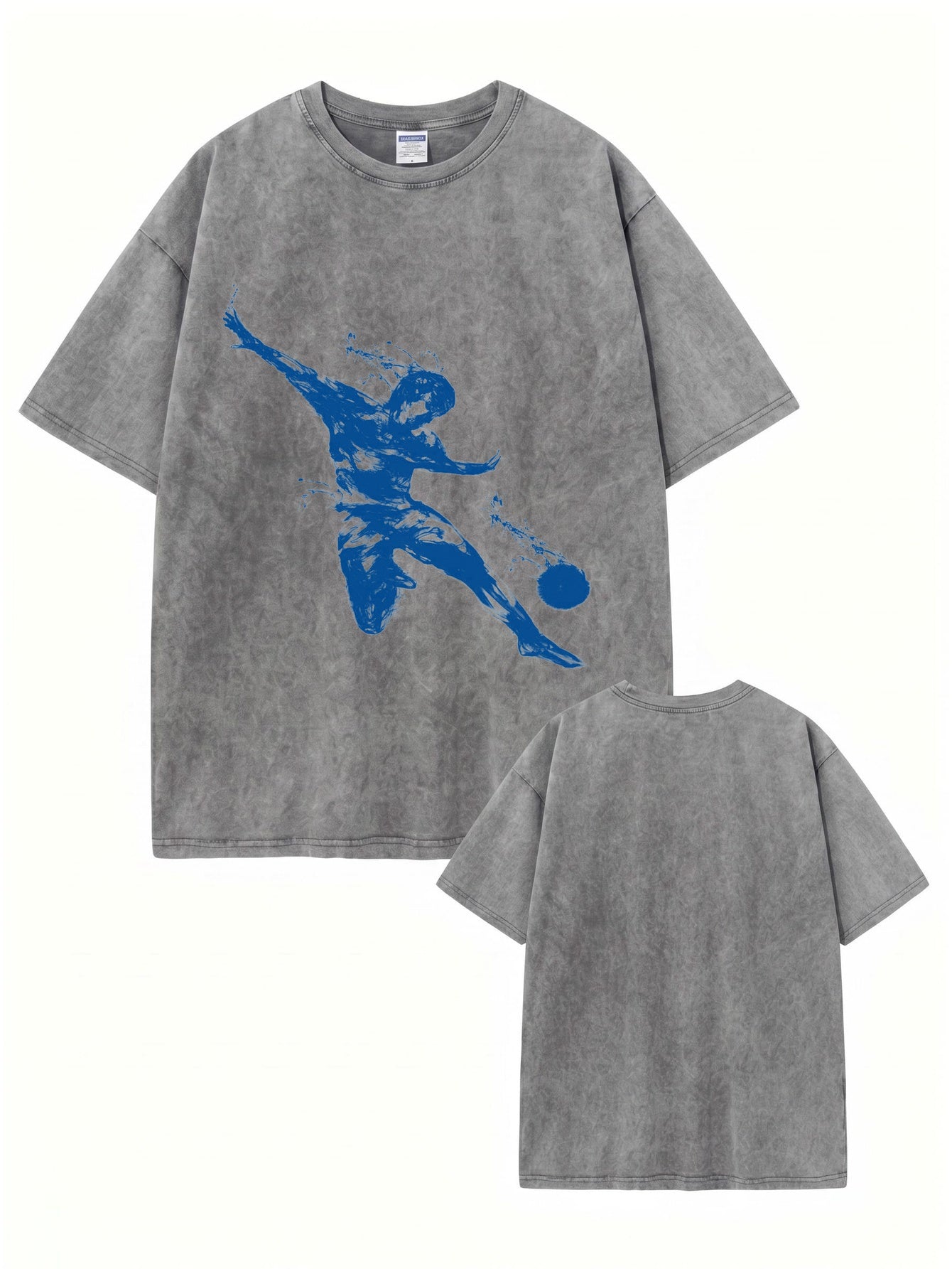 Vintage Washed Oversized T-Shirt with Dynamic Soccer Player Graphic Print