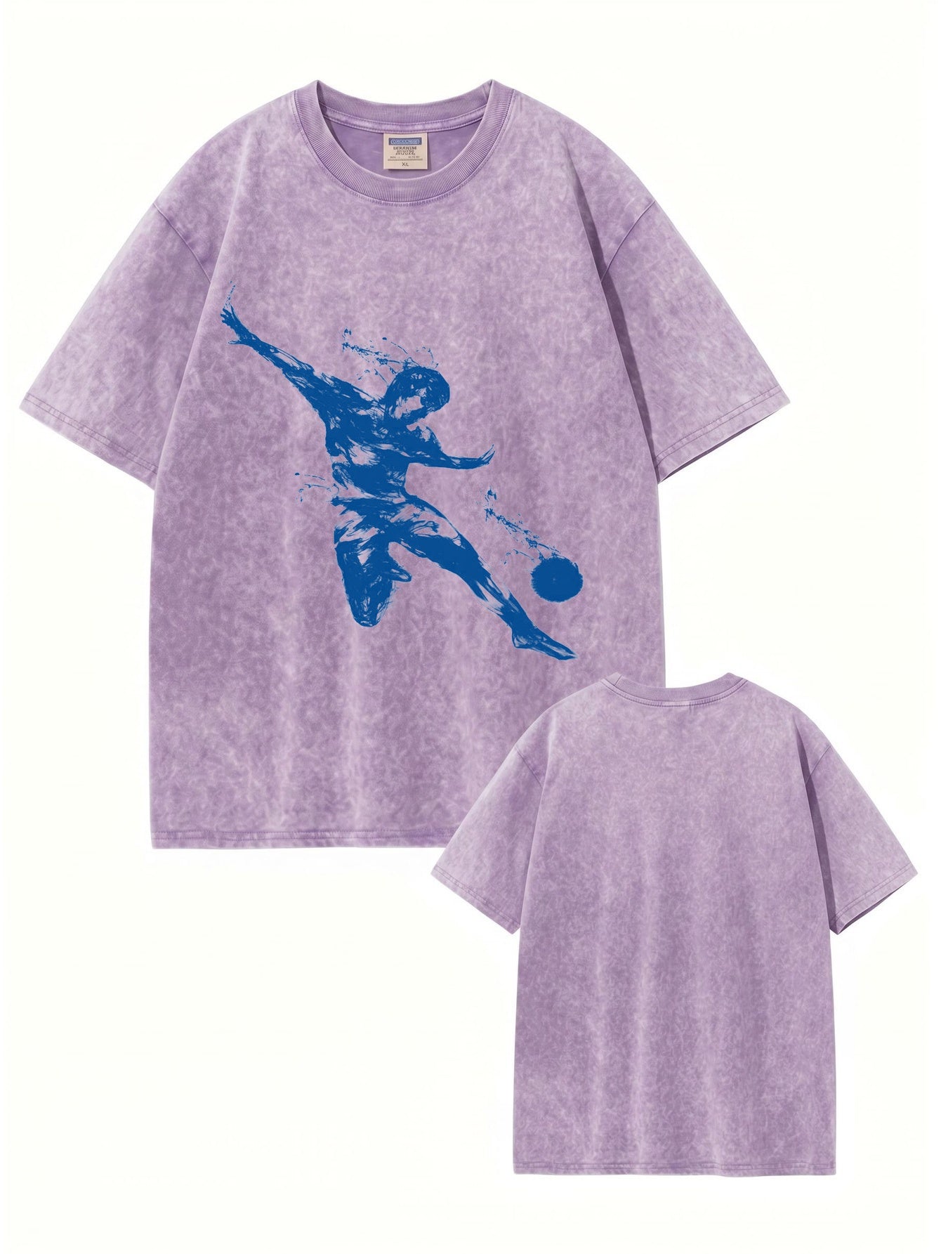 Vintage Washed Oversized T-Shirt with Dynamic Soccer Player Graphic Print