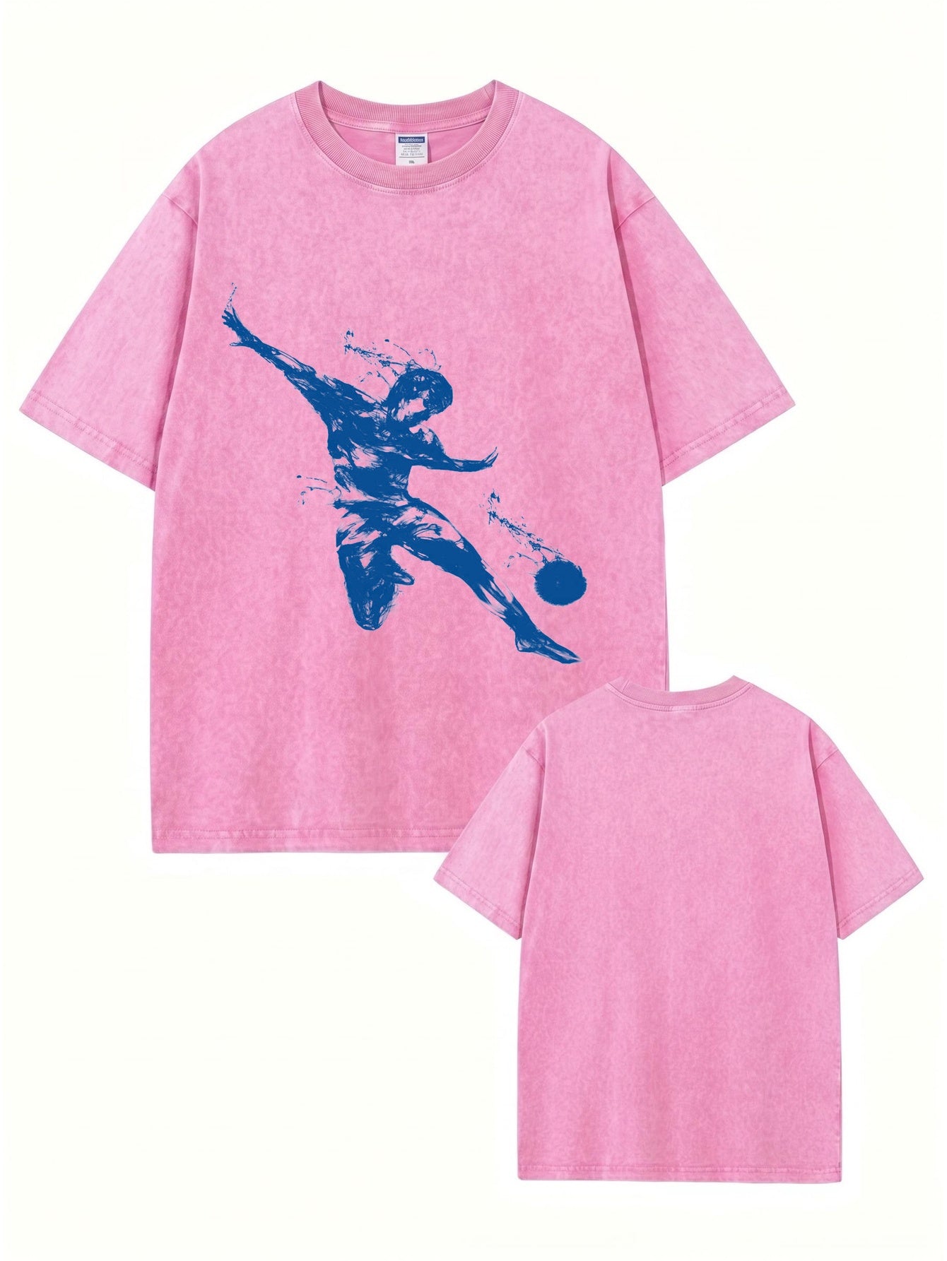 Vintage Washed Oversized T-Shirt with Dynamic Soccer Player Graphic Print