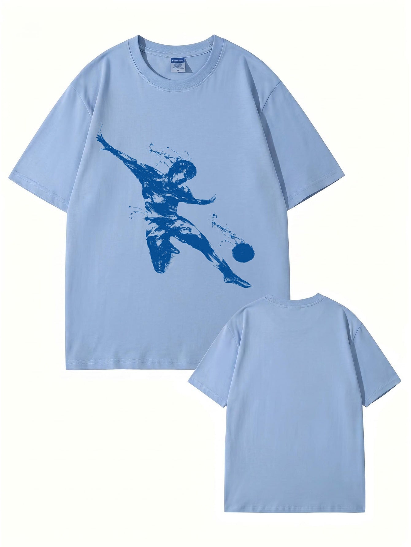 Unisex Streetwear T-Shirt Featuring Blue Dynamic Soccer Player Graphic Print