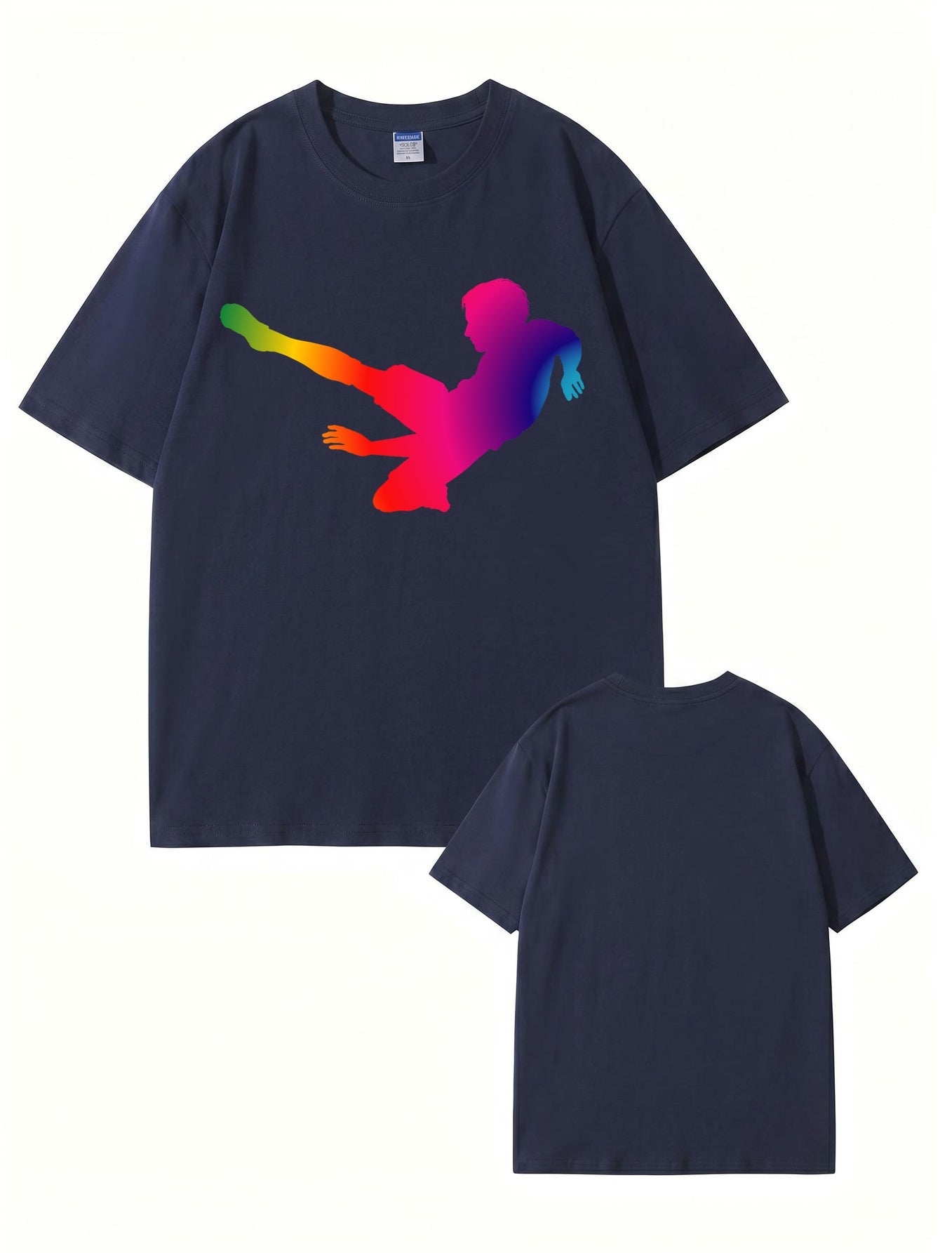 Rainbow Soccer Player Graphic T-Shirt - Premium 200gsm Cotton Tee