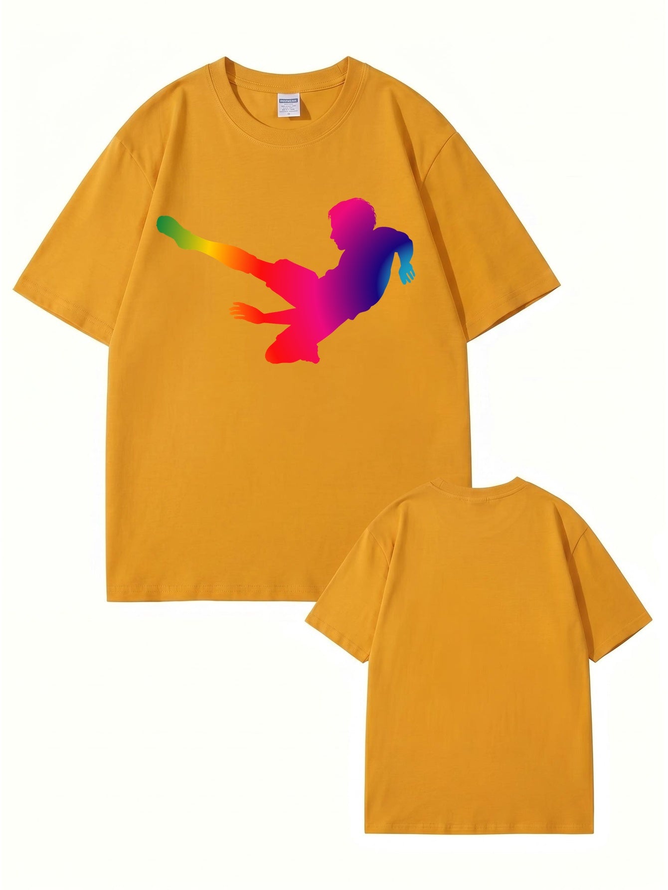 Rainbow Soccer Player Graphic T-Shirt - Premium 200gsm Cotton Tee