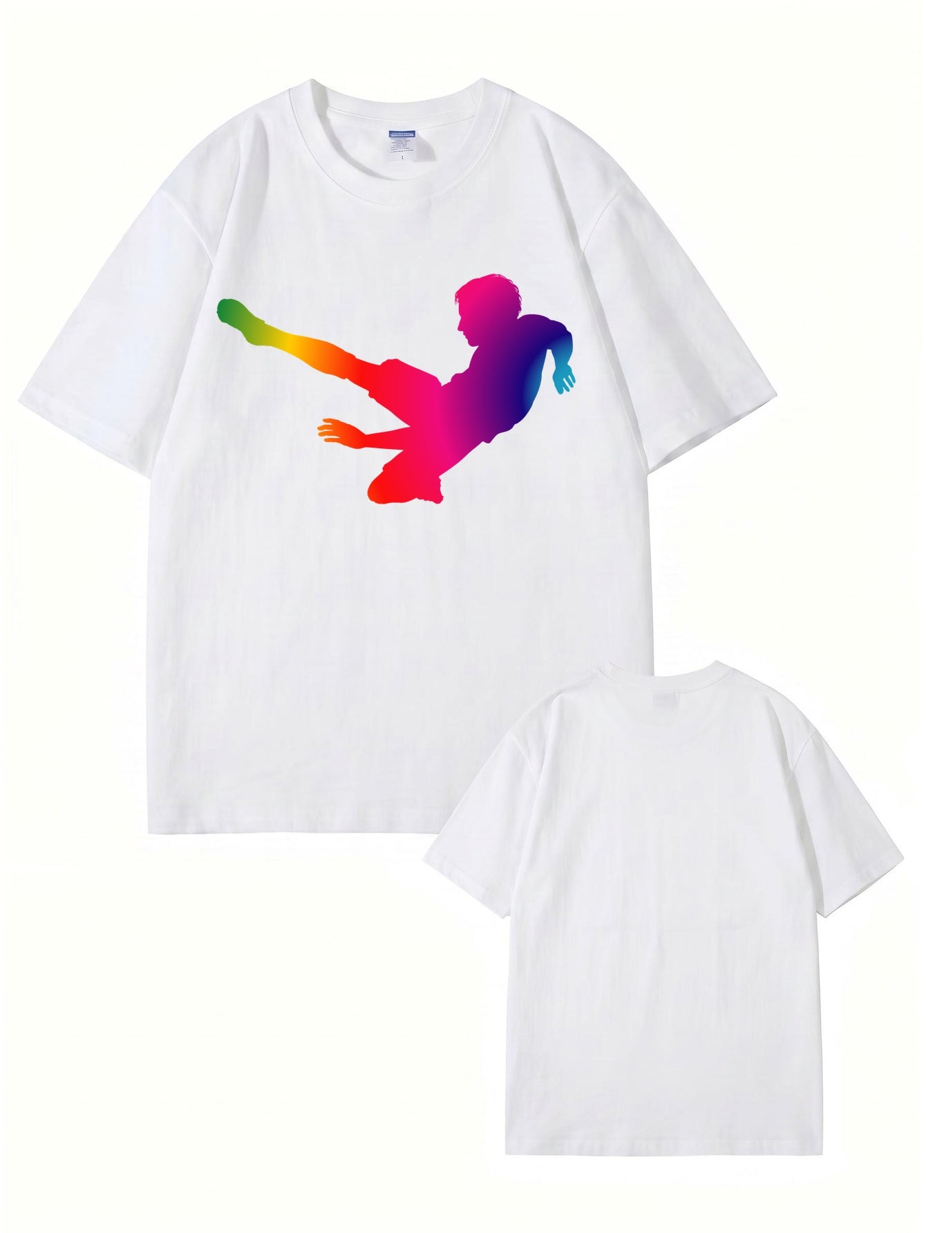 Rainbow Soccer Player Graphic T-Shirt - Premium 200gsm Cotton Tee