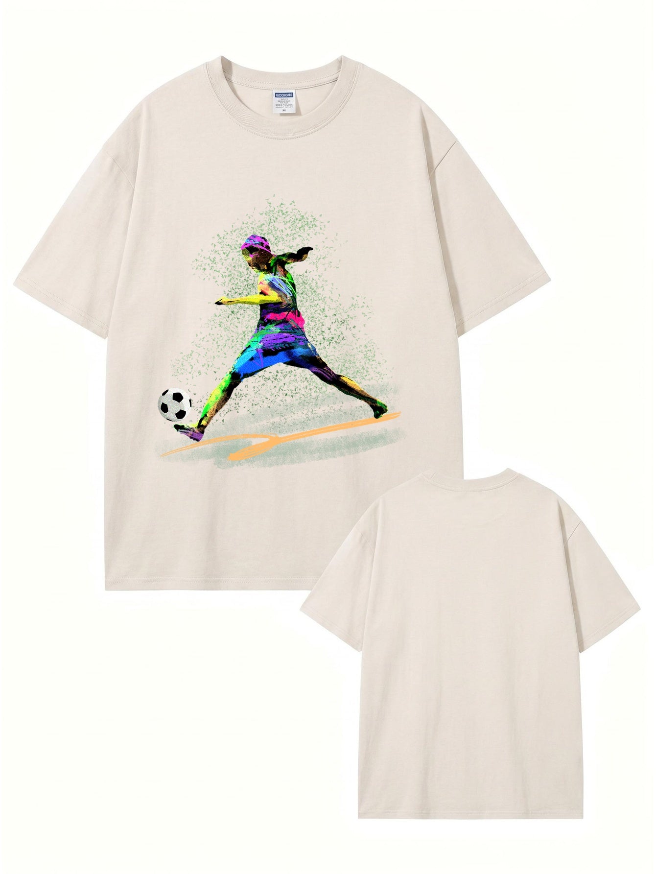 Vintage Washed Cotton T-Shirt with Vibrant Soccer Player Graphic Print