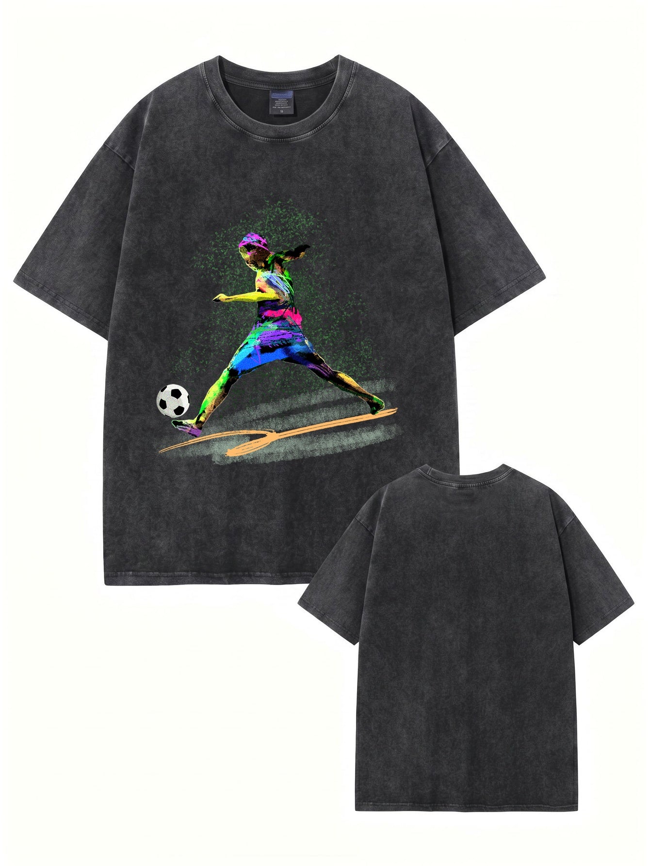 Vintage Washed Cotton T-Shirt with Vibrant Soccer Player Graphic Print