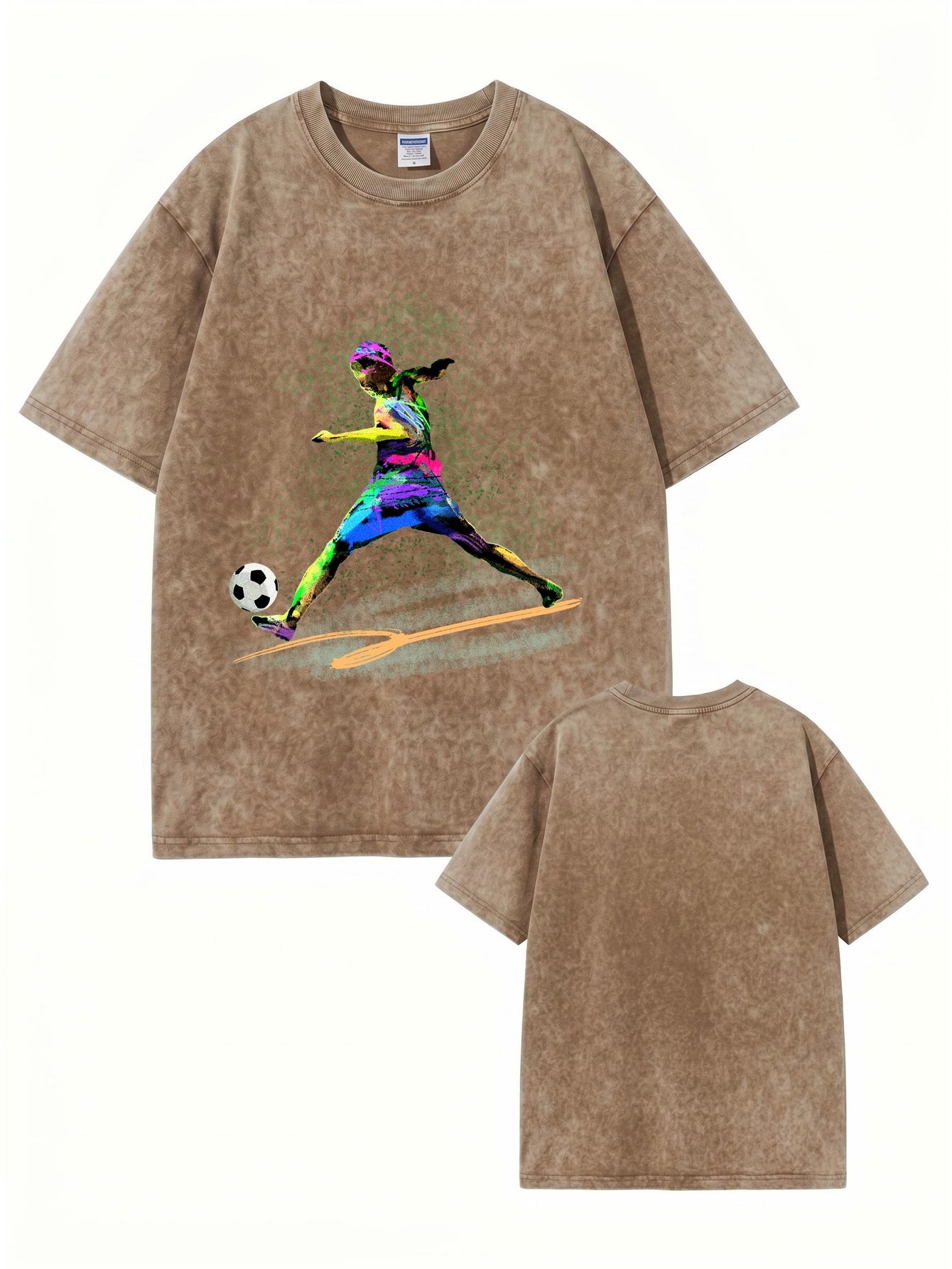Vintage Washed Cotton T-Shirt with Vibrant Soccer Player Graphic Print