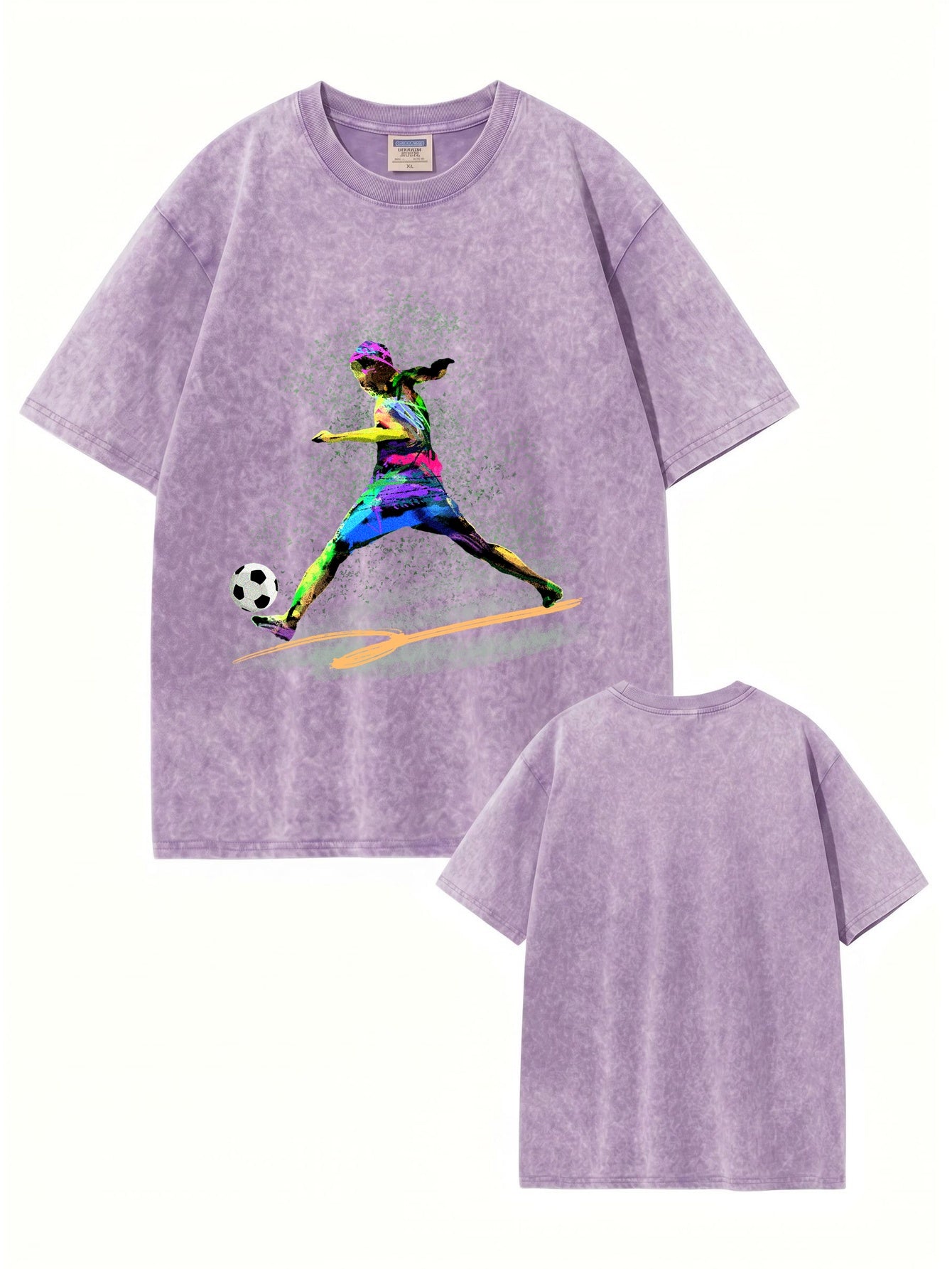 Vintage Washed Cotton T-Shirt with Vibrant Soccer Player Graphic Print
