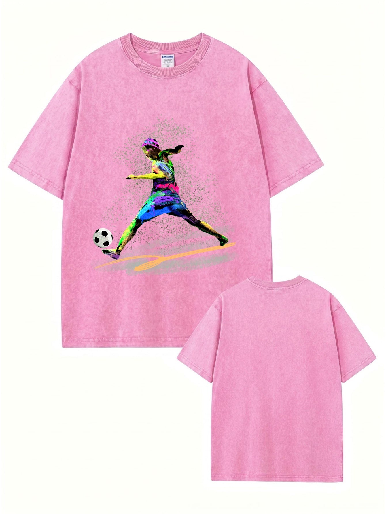 Vintage Washed Cotton T-Shirt with Vibrant Soccer Player Graphic Print