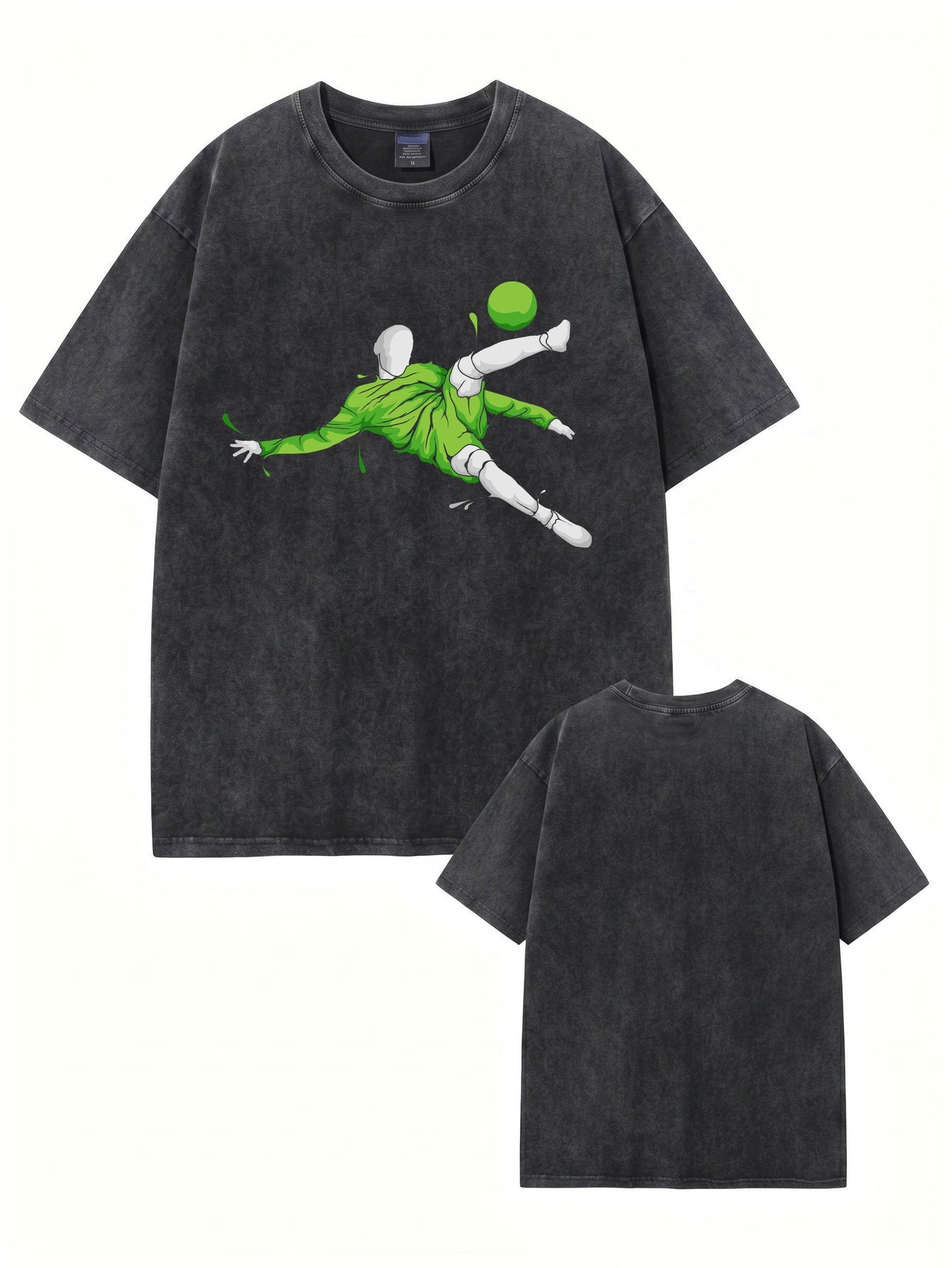 Vintage Washed Oversized T-Shirt with Soccer Bicycle Kick Graphic