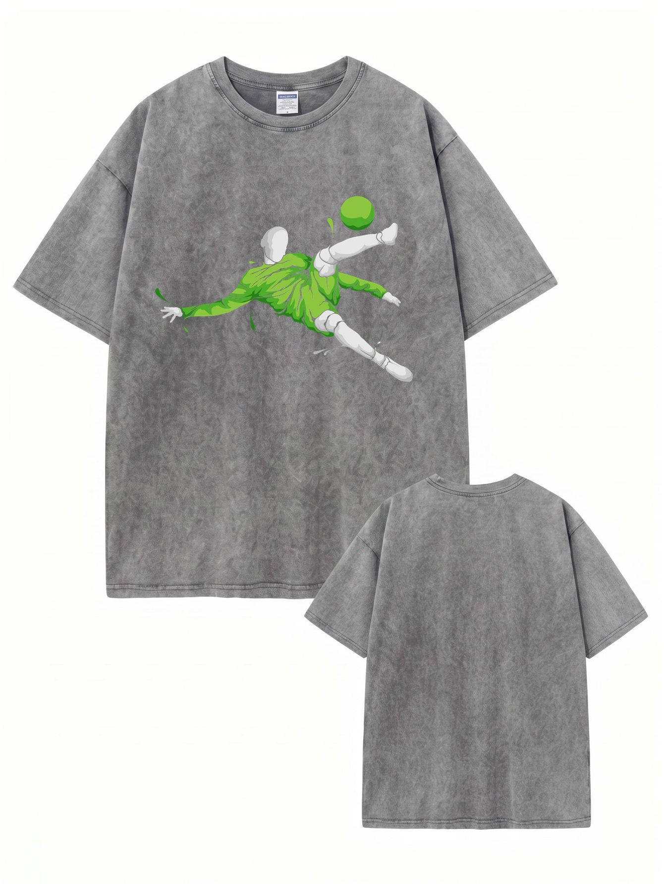 Vintage Washed Oversized T-Shirt with Soccer Bicycle Kick Graphic