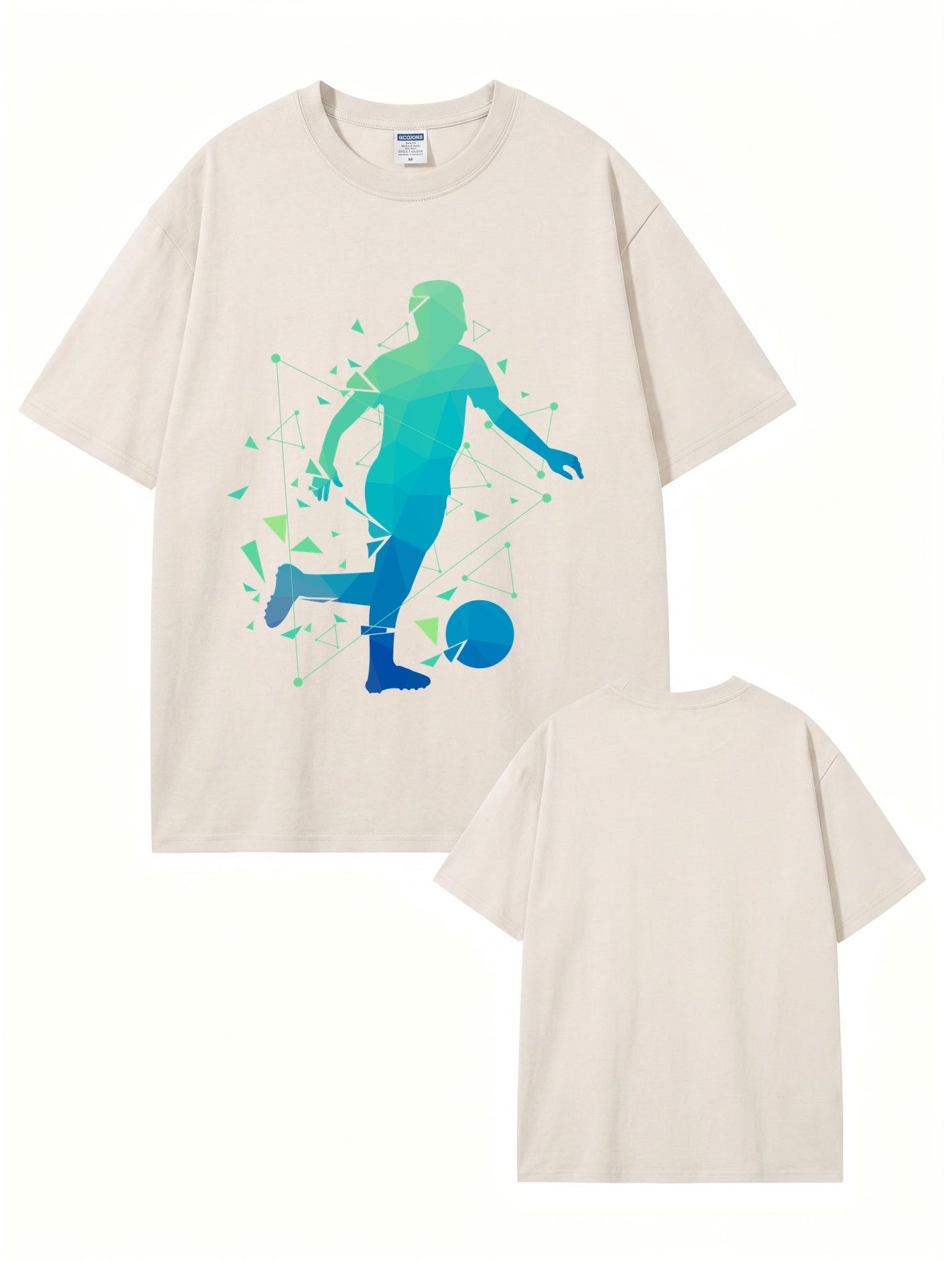 Geometric Soccer Player Graphic Tee - Heavyweight Vintage Wash Cotton T-Shirt