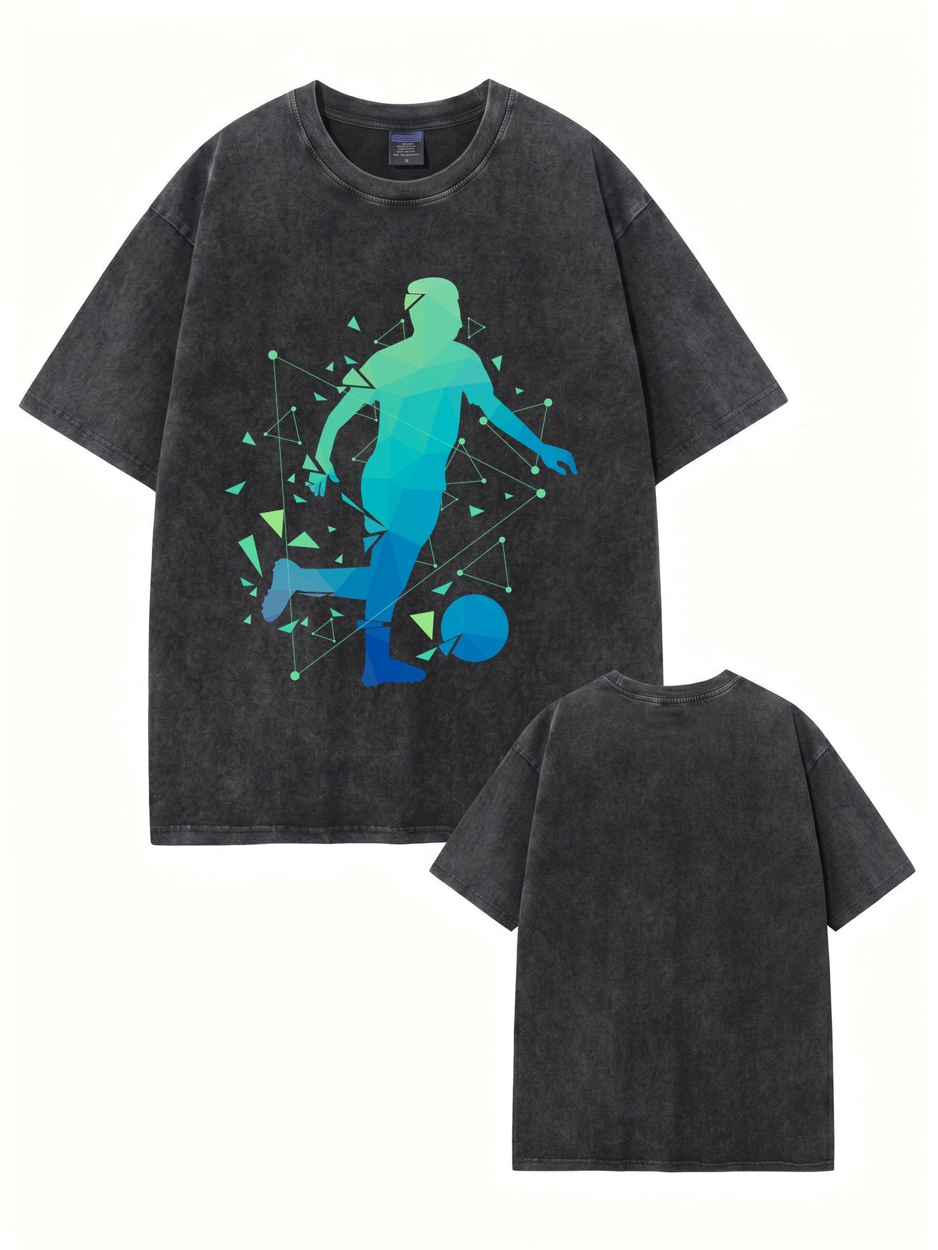 Geometric Soccer Player Graphic Tee - Heavyweight Vintage Wash Cotton T-Shirt