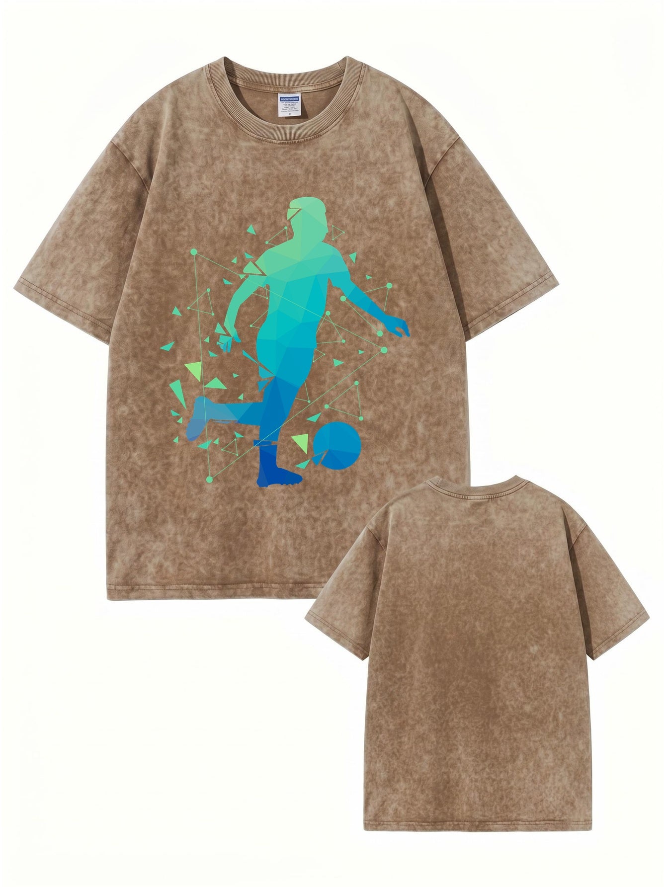 Geometric Soccer Player Graphic Tee - Heavyweight Vintage Wash Cotton T-Shirt