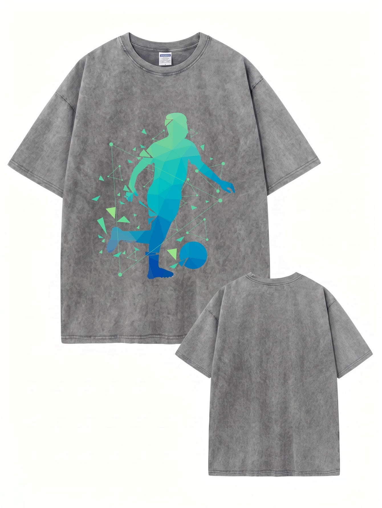 Geometric Soccer Player Graphic Tee - Heavyweight Vintage Wash Cotton T-Shirt