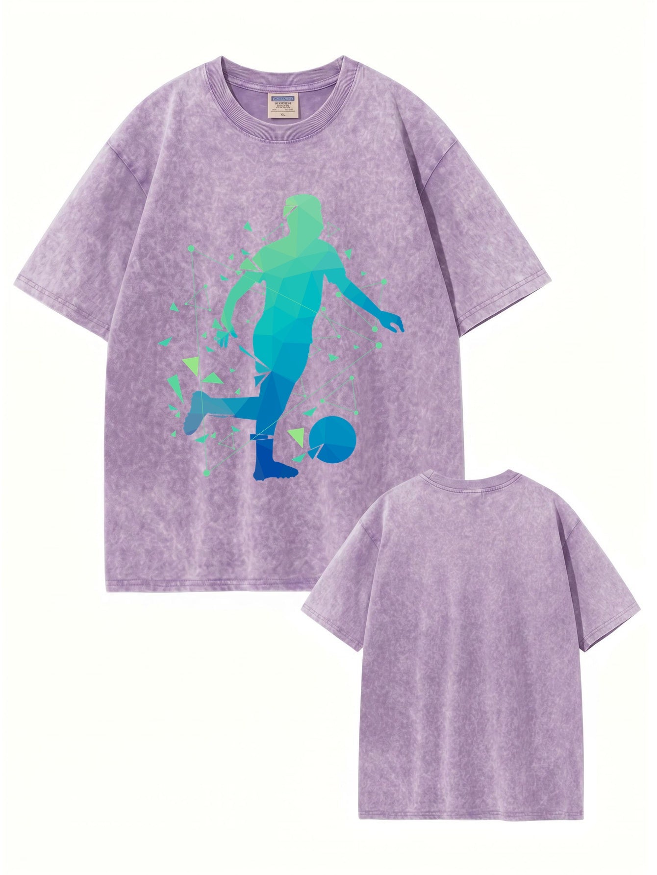 Geometric Soccer Player Graphic Tee - Heavyweight Vintage Wash Cotton T-Shirt