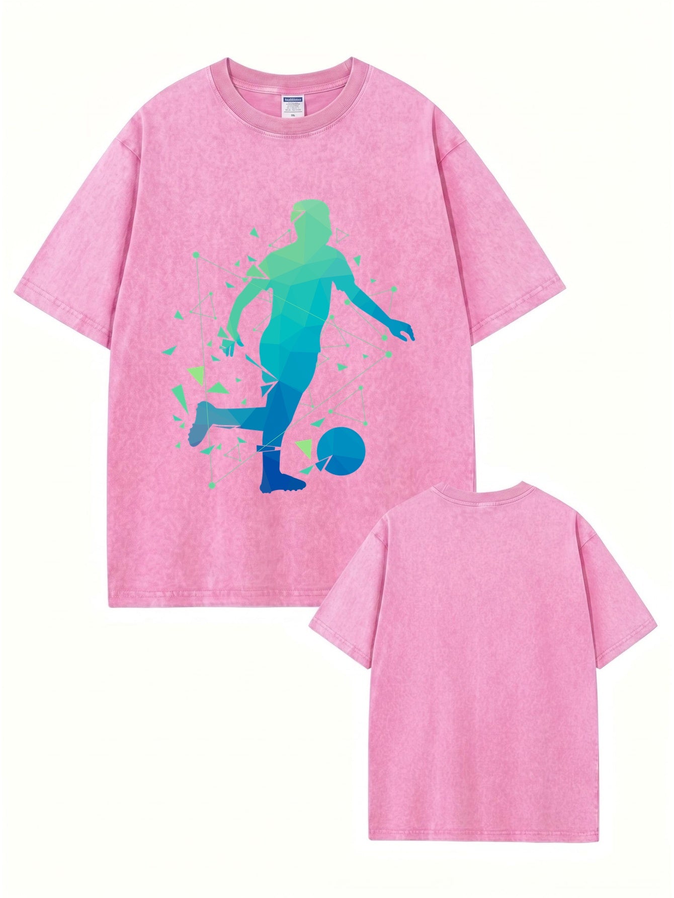 Geometric Soccer Player Graphic Tee - Heavyweight Vintage Wash Cotton T-Shirt