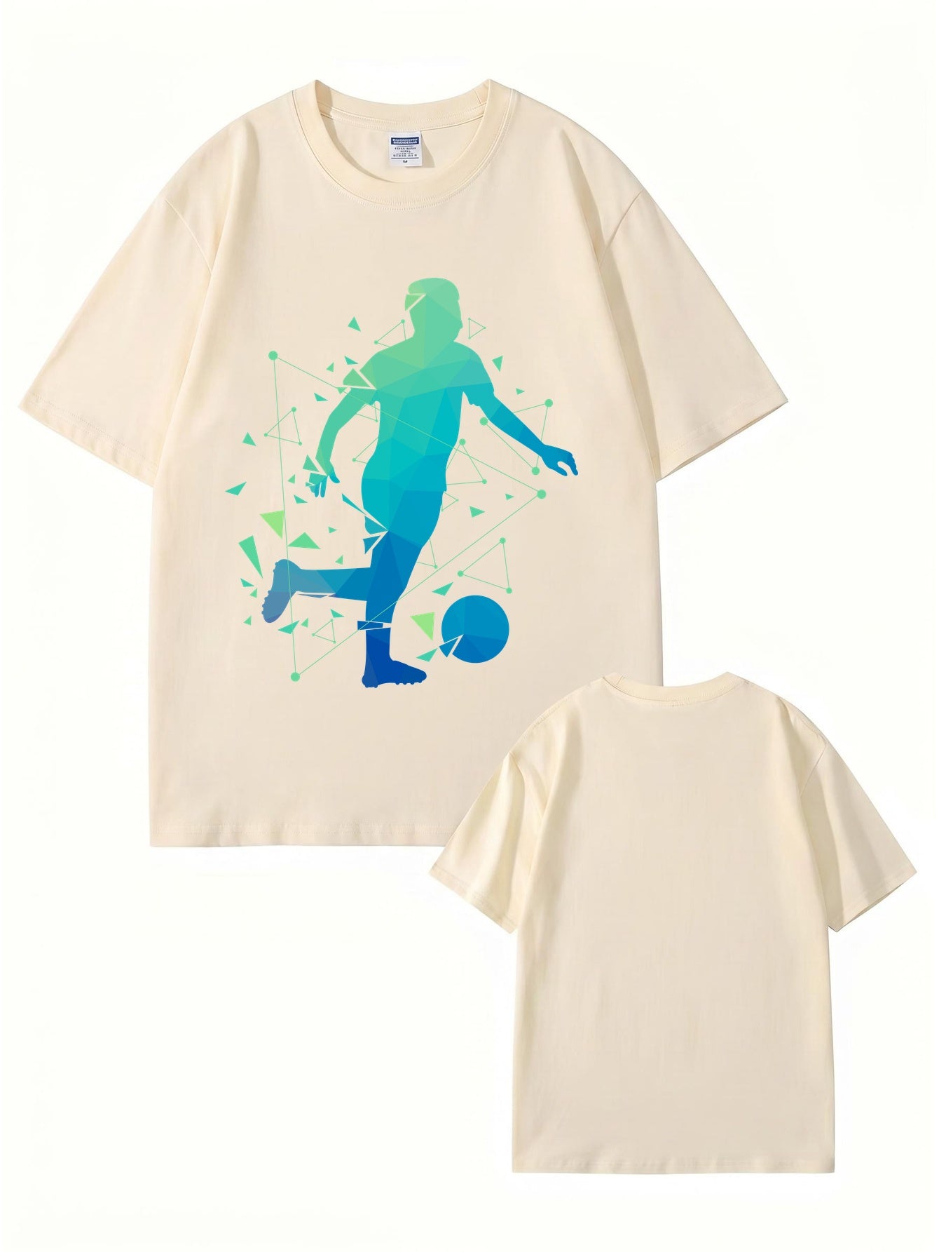 Geometric Soccer Player Graphic Print T-Shirt - Premium 200gsm Cotton