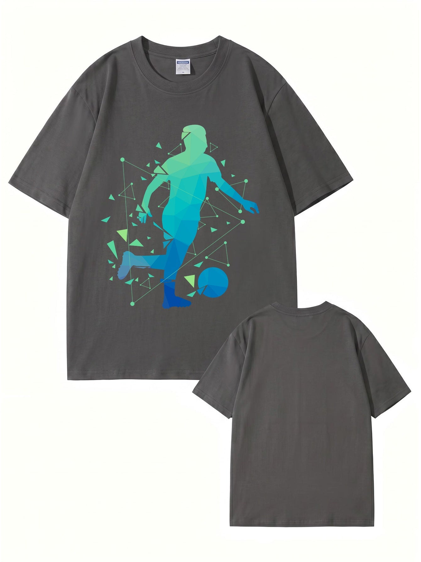 Geometric Soccer Player Graphic Print T-Shirt - Premium 200gsm Cotton