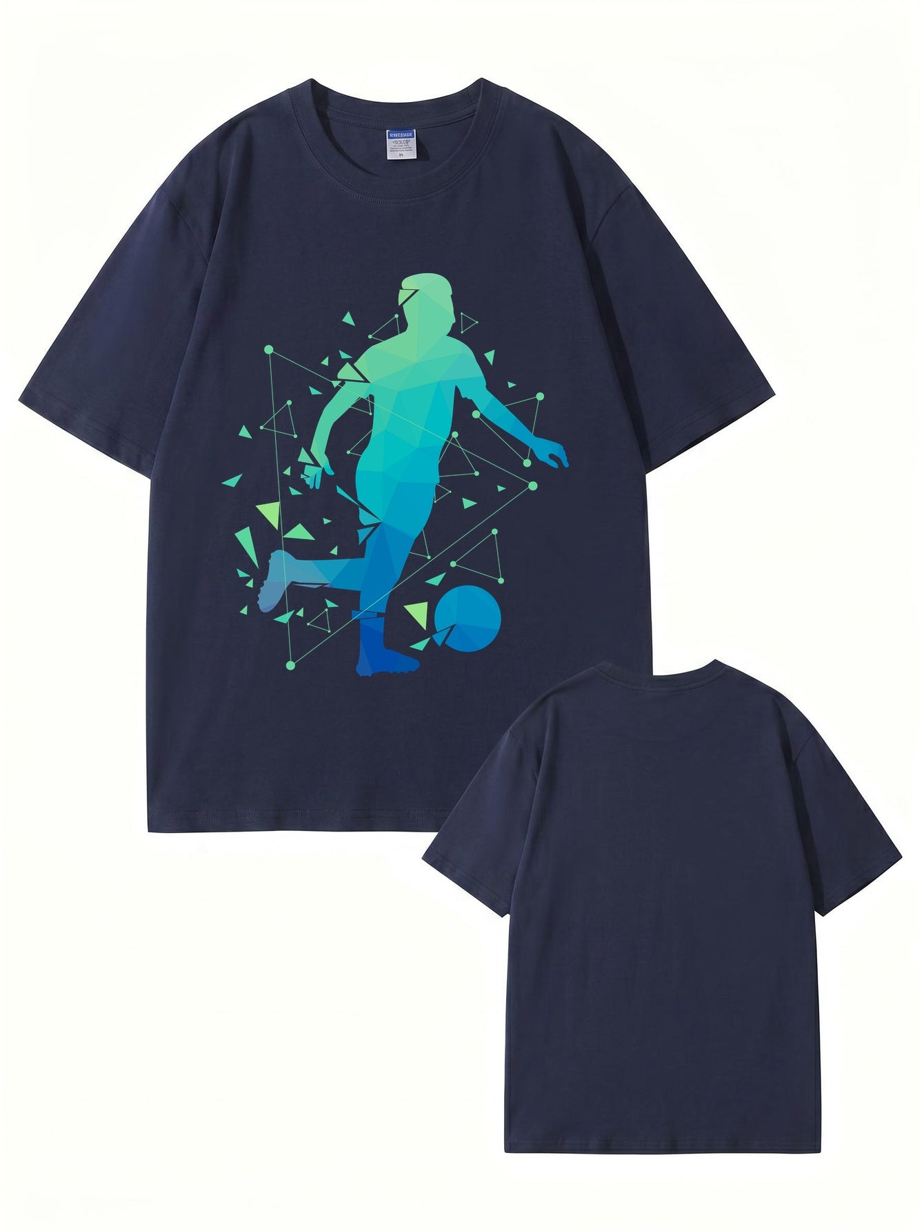 Geometric Soccer Player Graphic Print T-Shirt - Premium 200gsm Cotton