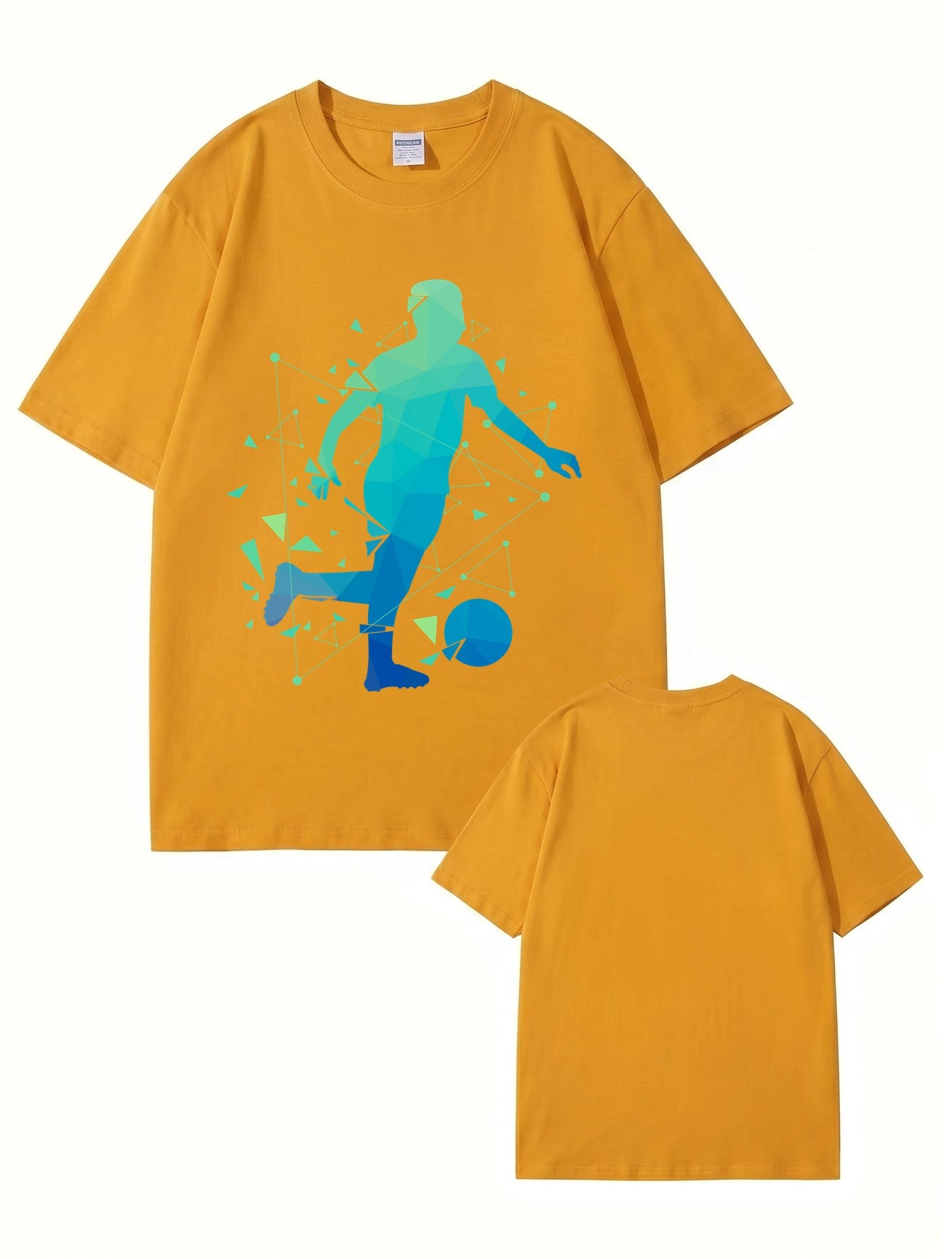Geometric Soccer Player Graphic Print T-Shirt - Premium 200gsm Cotton