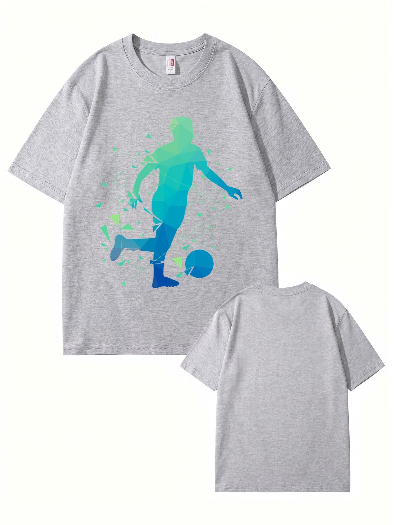 Geometric Soccer Player Graphic Print T-Shirt - Premium 200gsm Cotton