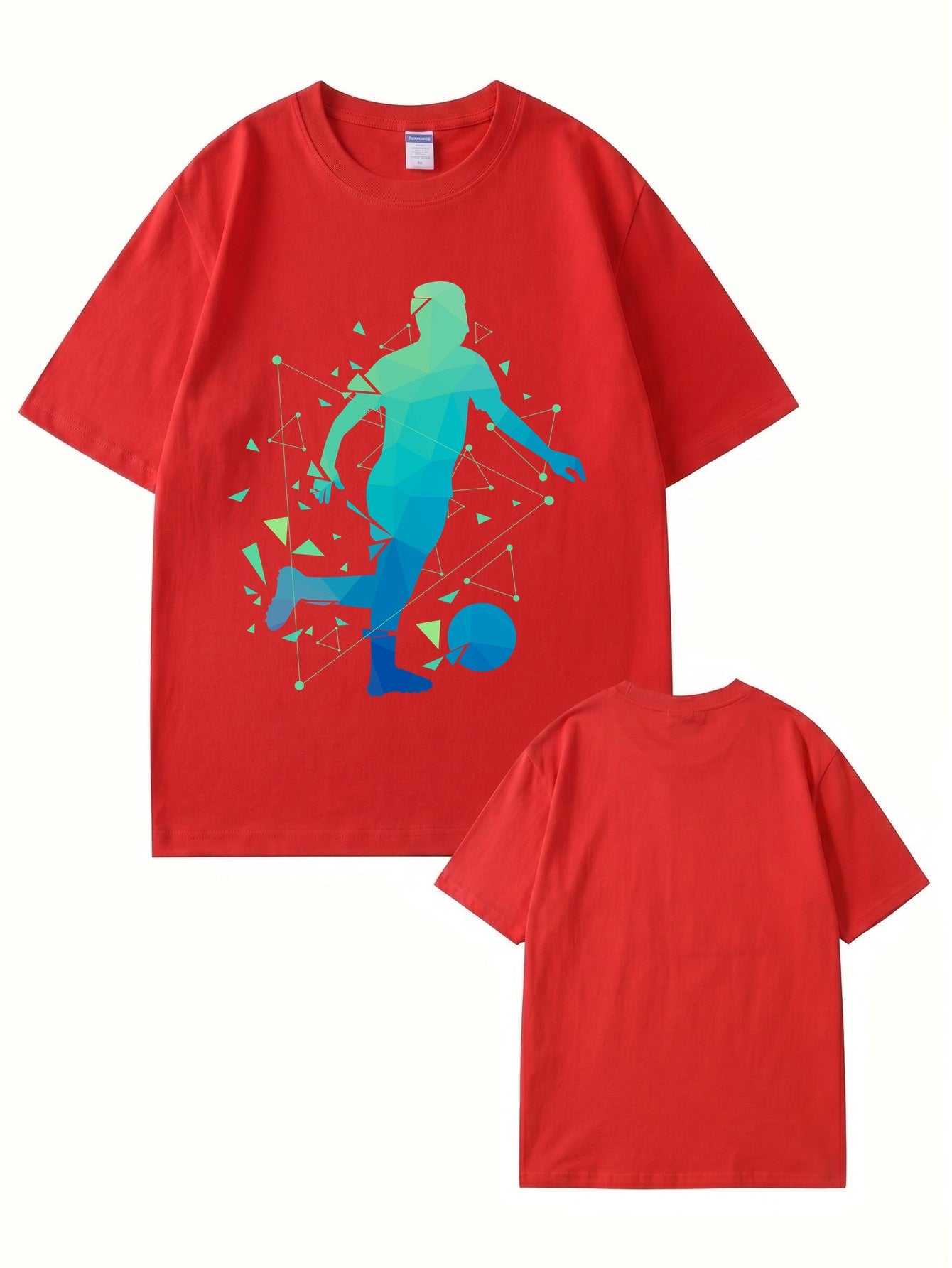 Geometric Soccer Player Graphic Print T-Shirt - Premium 200gsm Cotton