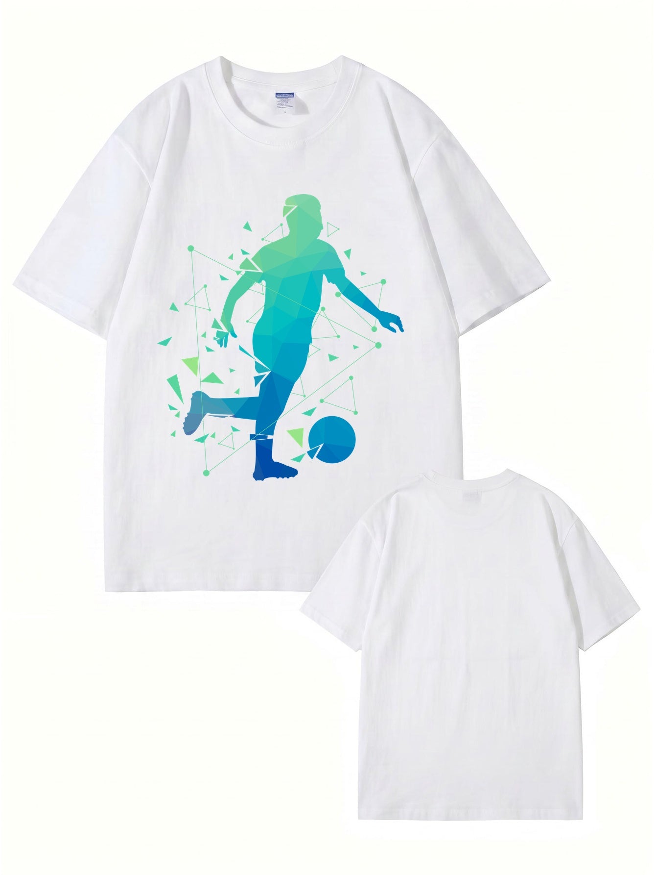 Geometric Soccer Player Graphic Print T-Shirt - Premium 200gsm Cotton