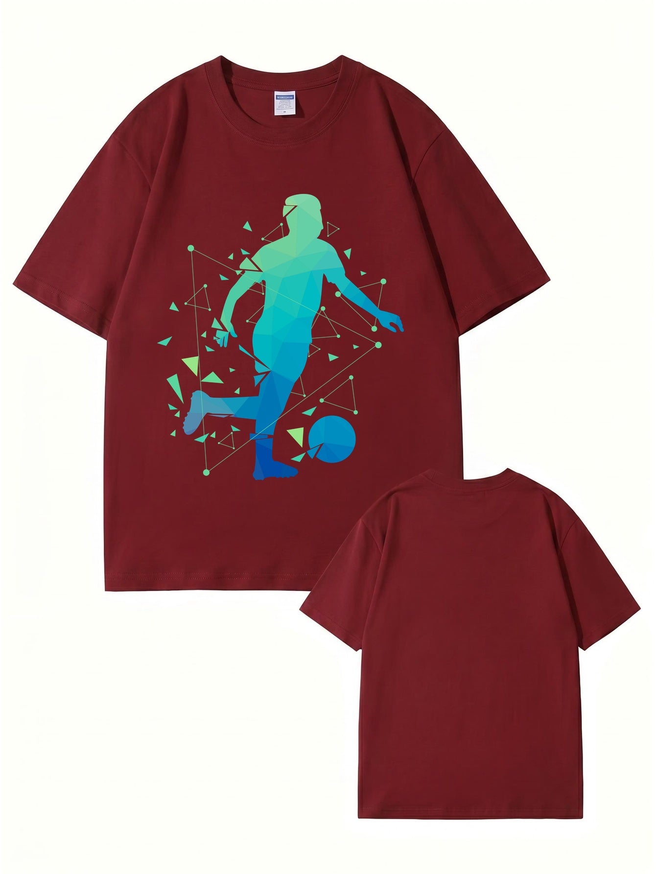 Geometric Soccer Player Graphic Print T-Shirt - Premium 200gsm Cotton